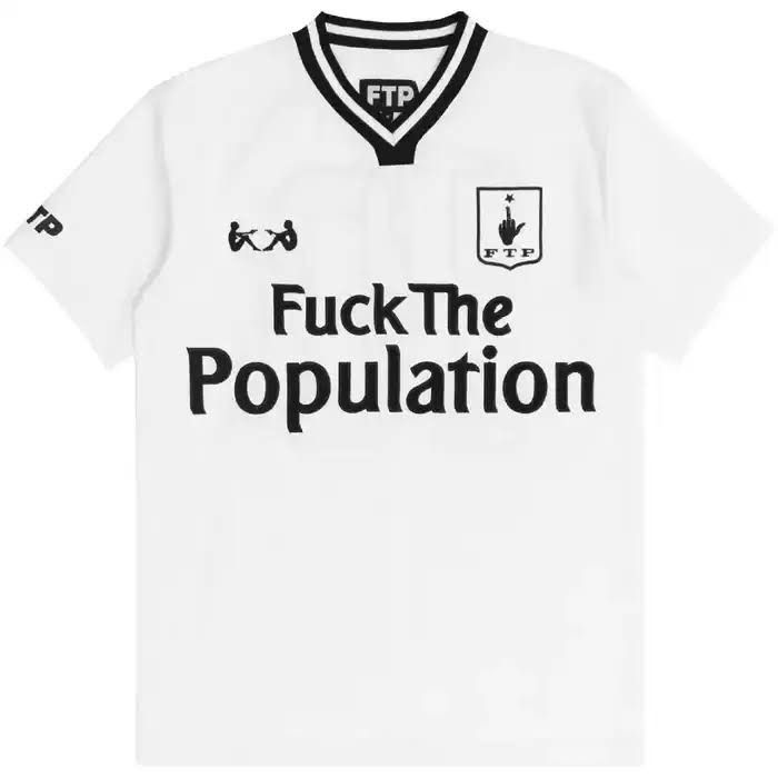 image of Fuck The Population Ftp Club Soccer Jersey White Size L, Men's
