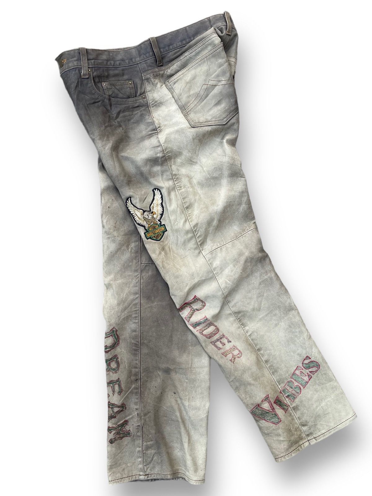 Japanese Brand 🔥Vintage Explorer Jeans Japan Custom Punk Leather Pants Size US 33 - 3 Thumbnail