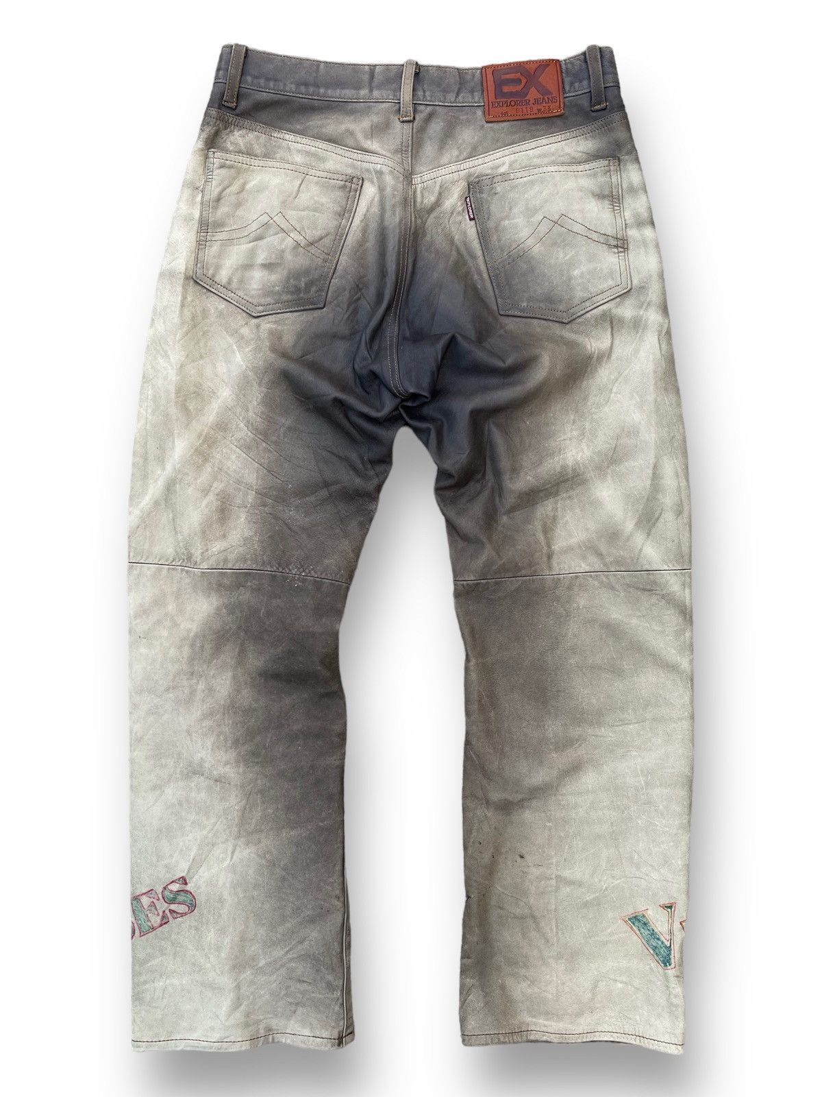 Japanese Brand 🔥Vintage Explorer Jeans Japan Custom Punk Leather Pants Size US 33 - 2 Thumbnail