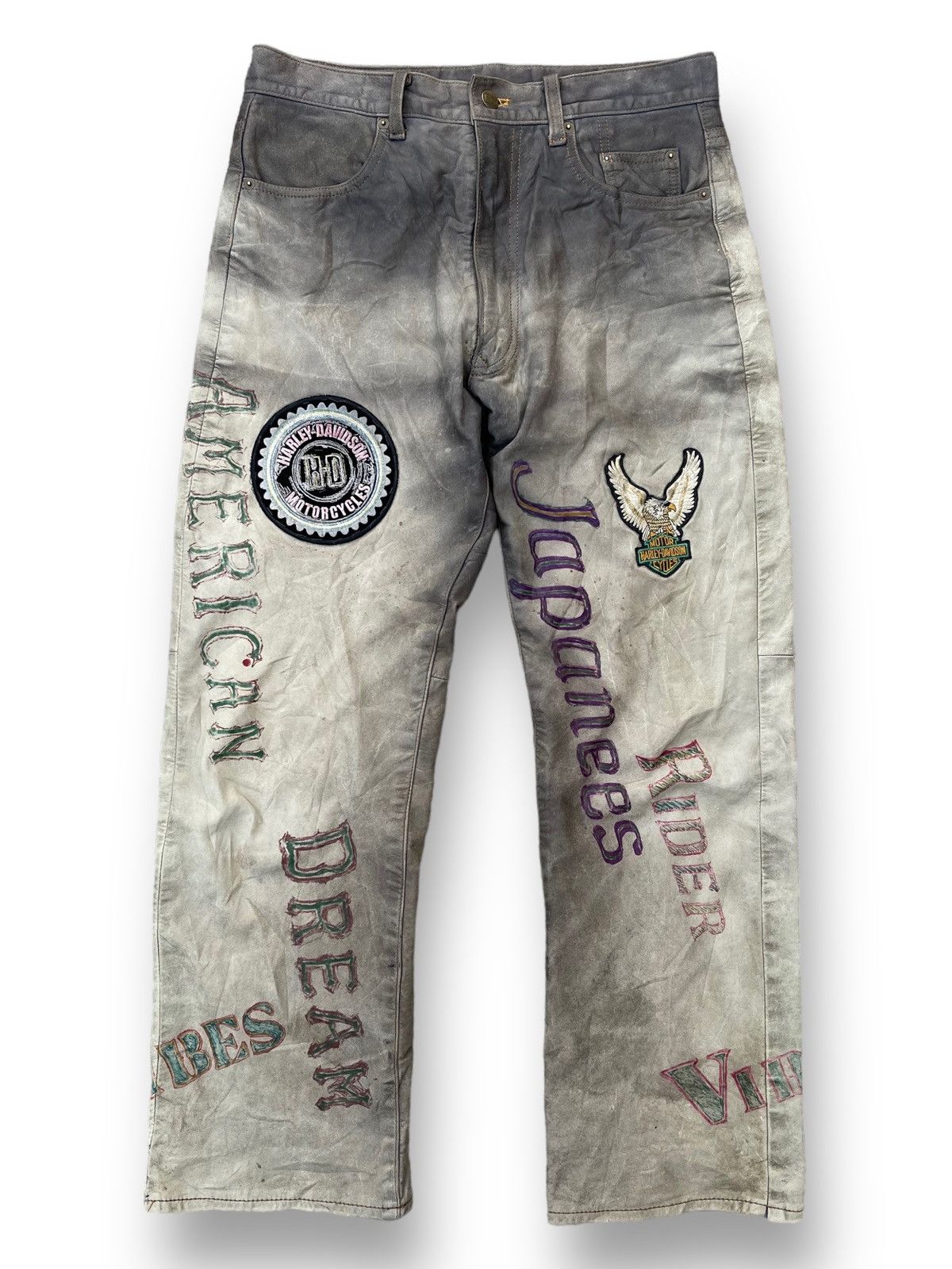 Japanese Brand 🔥Vintage Explorer Jeans Japan Custom Punk Leather Pants Size US 33 - 1 Thumbnail