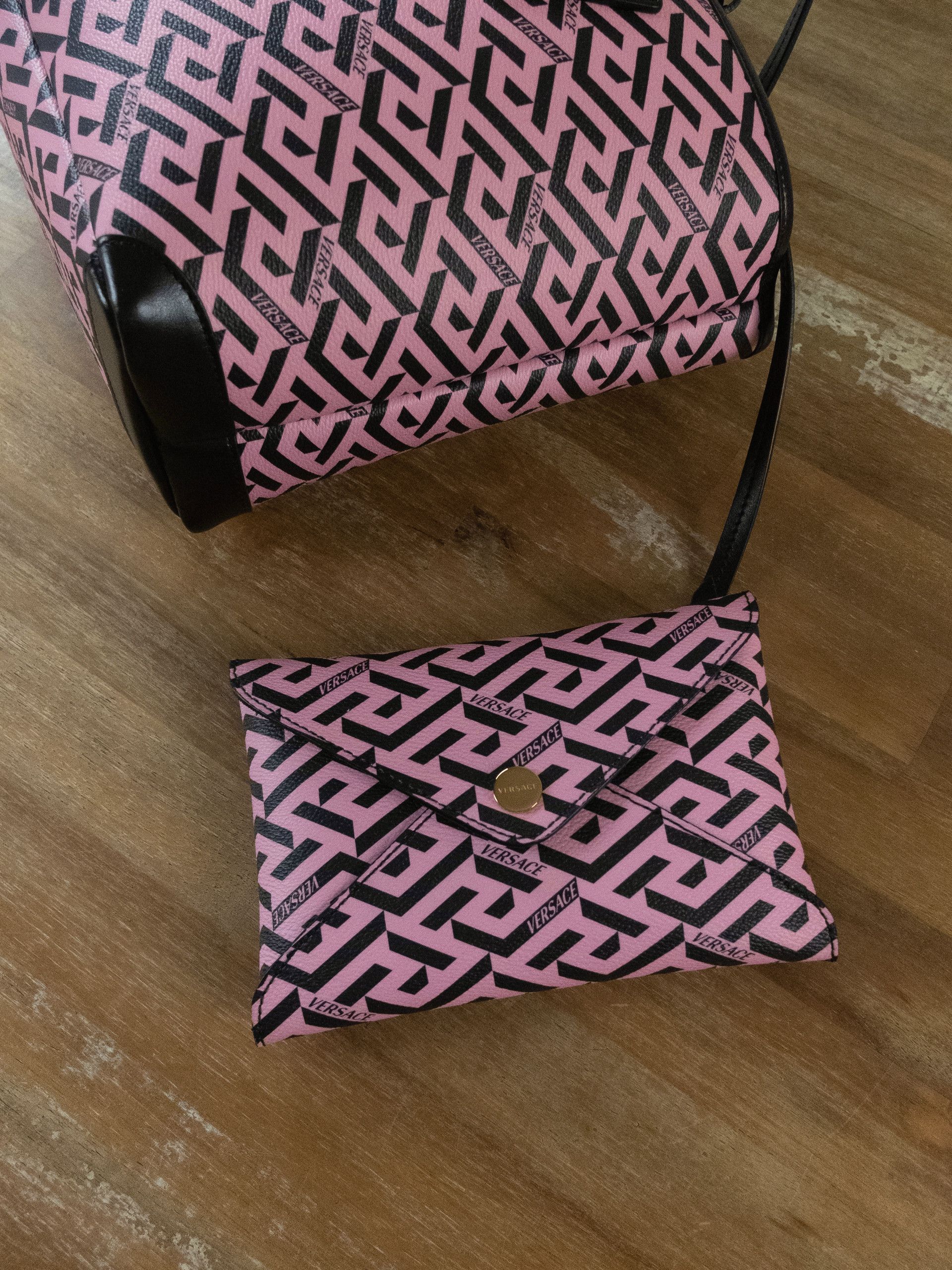 Versace VERSACE La Greca signature logo canvas pink black tote bag Size ONE SIZE - 6 Thumbnail