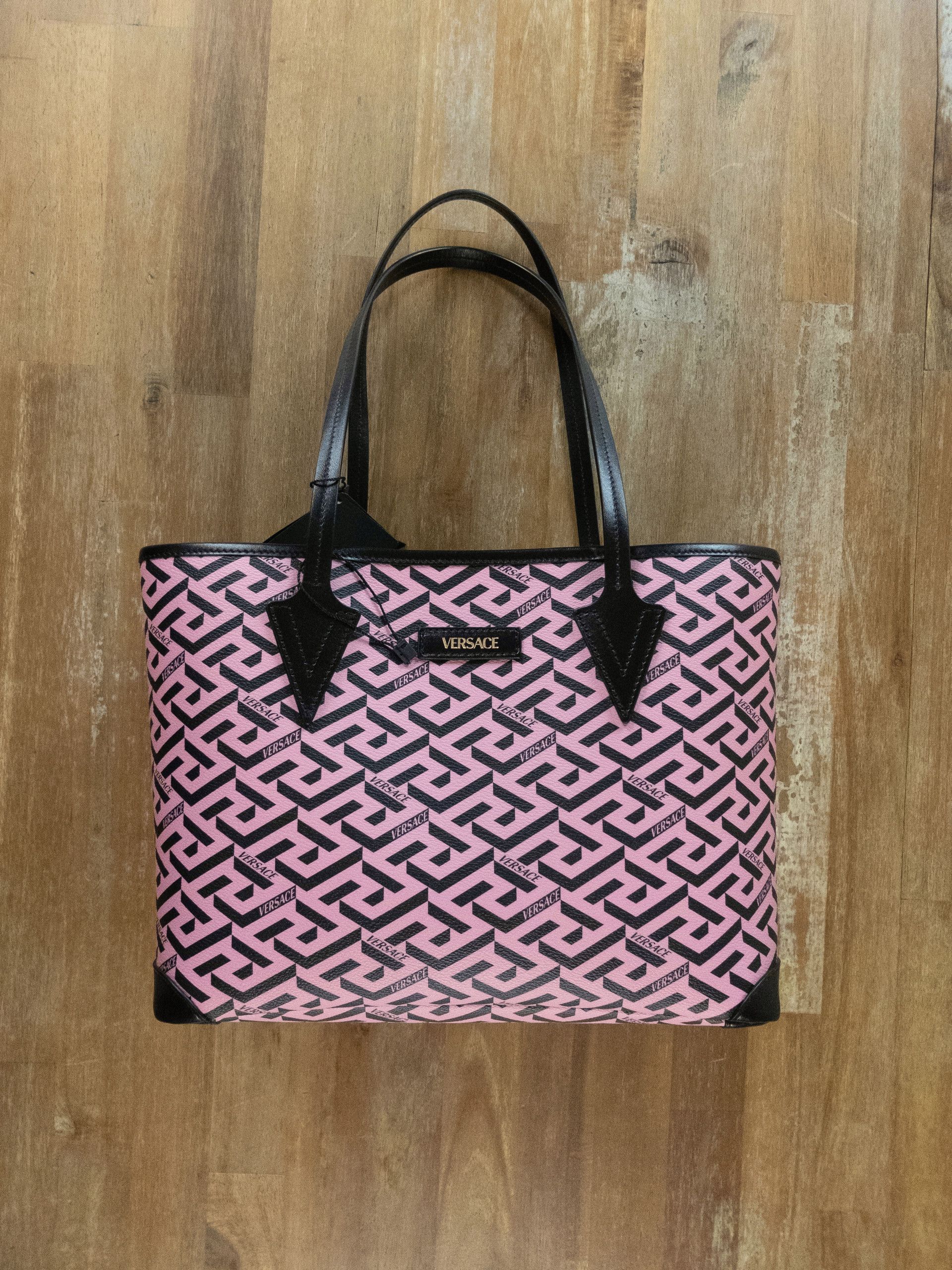 Versace VERSACE La Greca signature logo canvas pink black tote bag Size ONE SIZE - 1 Thumbnail