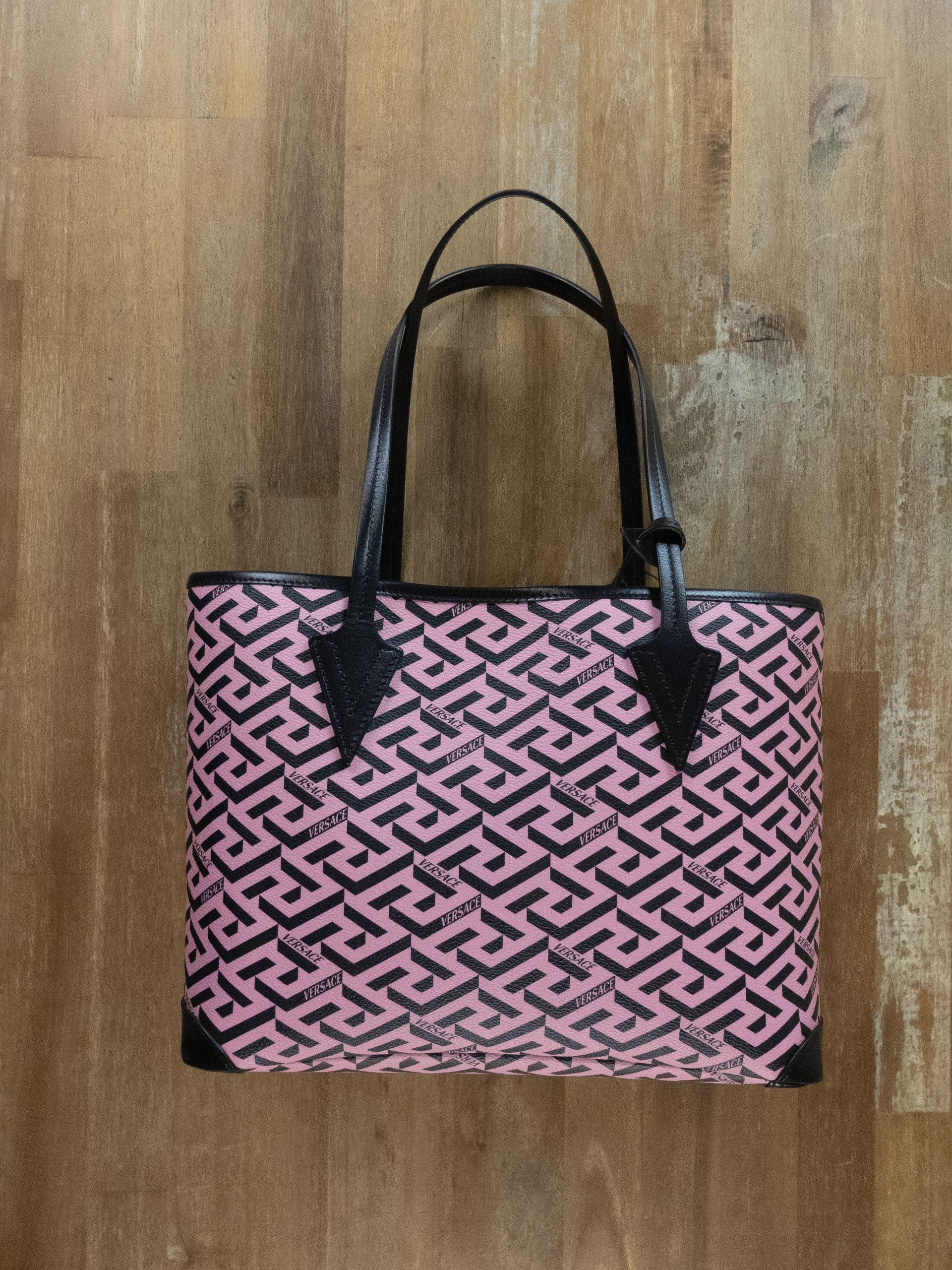 Versace VERSACE La Greca signature logo canvas pink black tote bag Size ONE SIZE - 4 Thumbnail