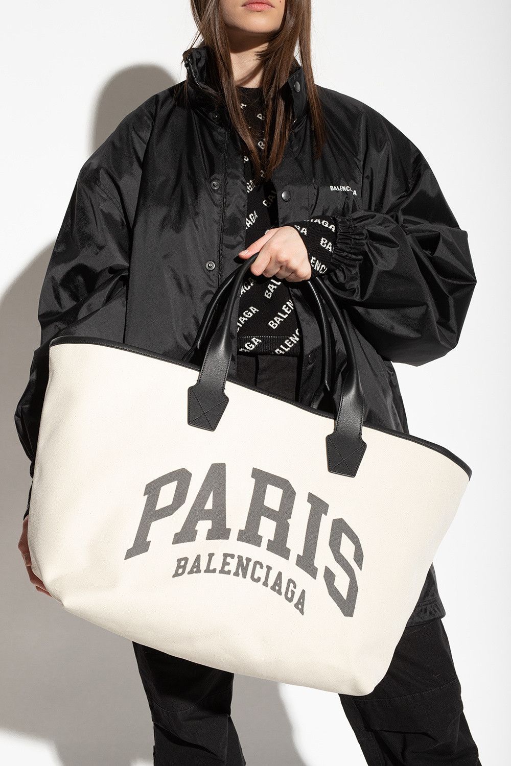 Balenciaga BALENCIAGA Paris Cities canvas cream black tote shopper bag Size ONE SIZE - 2 Thumbnail