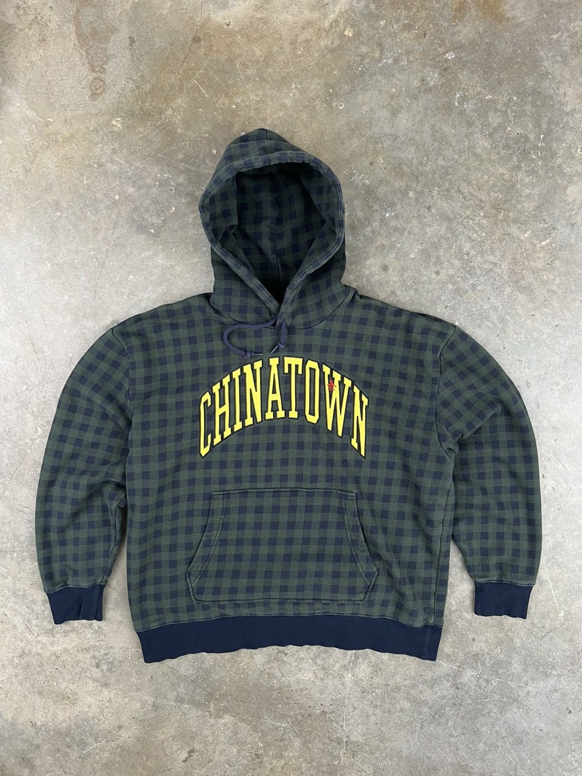 image of Chinatown Market X Penguin Plaid Flannel Arc Hoodie 2Xl in Green, Men's