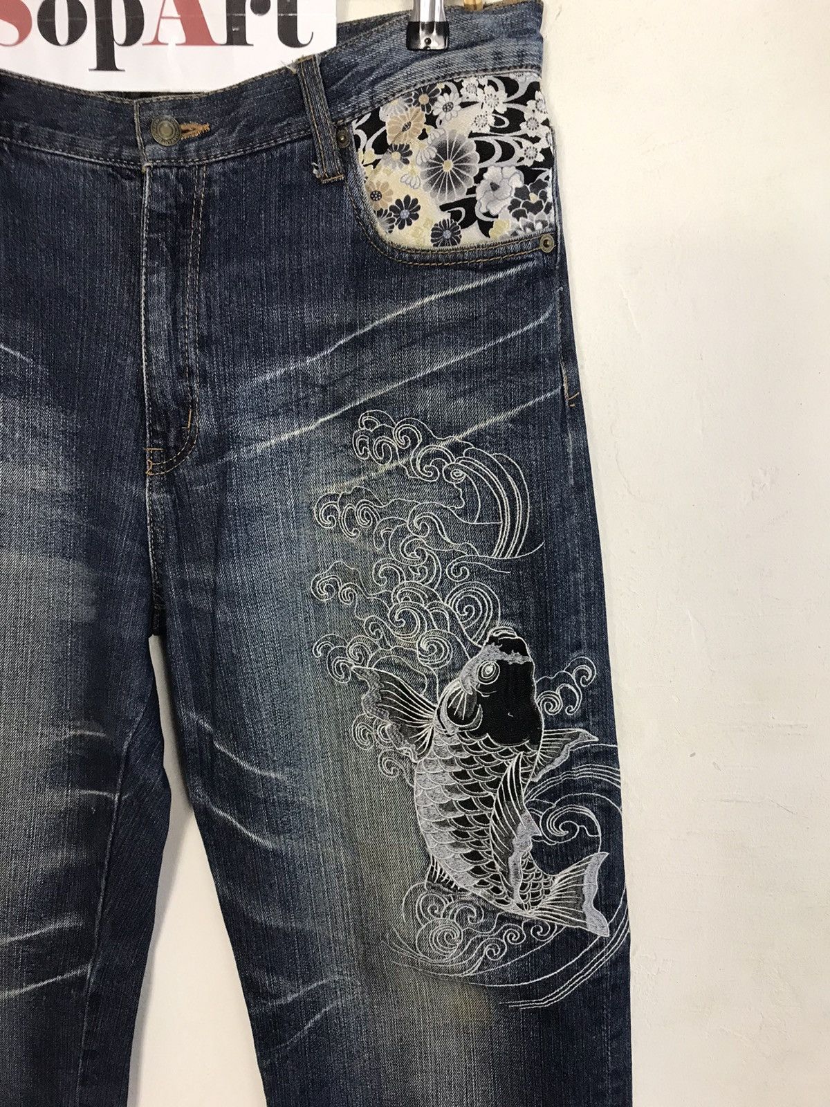 Japanese Brand Vintage Japanese Brand Koi Fish Embroidery Design Size US 33 - 5 Thumbnail