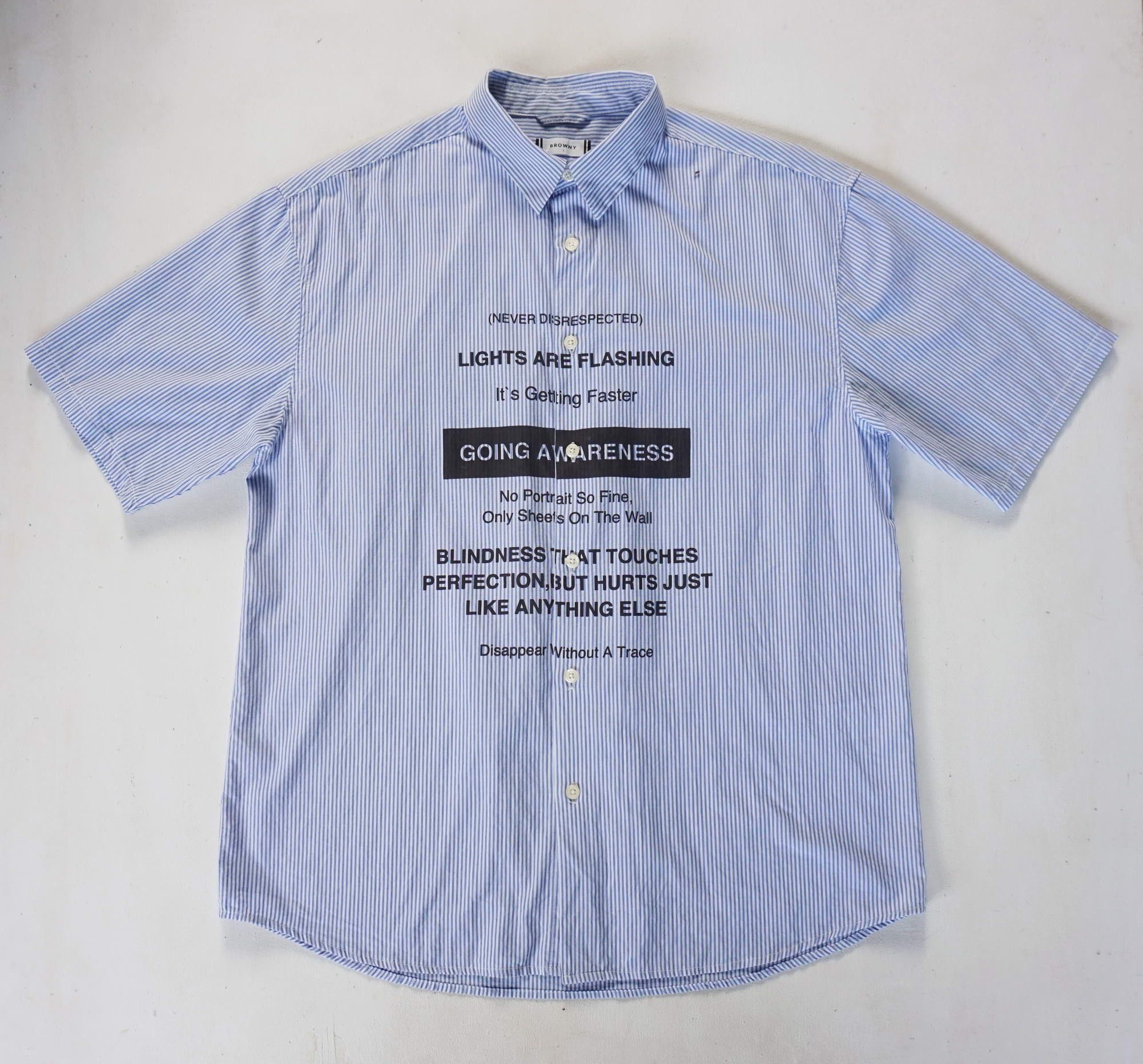 Japanese Brand BROWNY Typography - Going Awareness - Short Sleeves Shirt Size US L / EU 52-54 / 3 - 1 Thumbnail