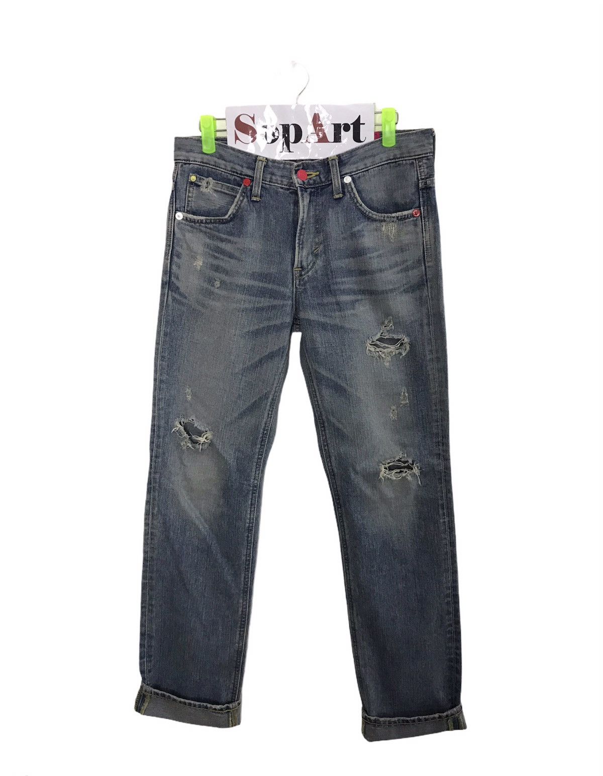 Japanese Brand Vintage Lee collad X-Girl Distressed Denim Jeans Style Size US 31 - 1 Thumbnail