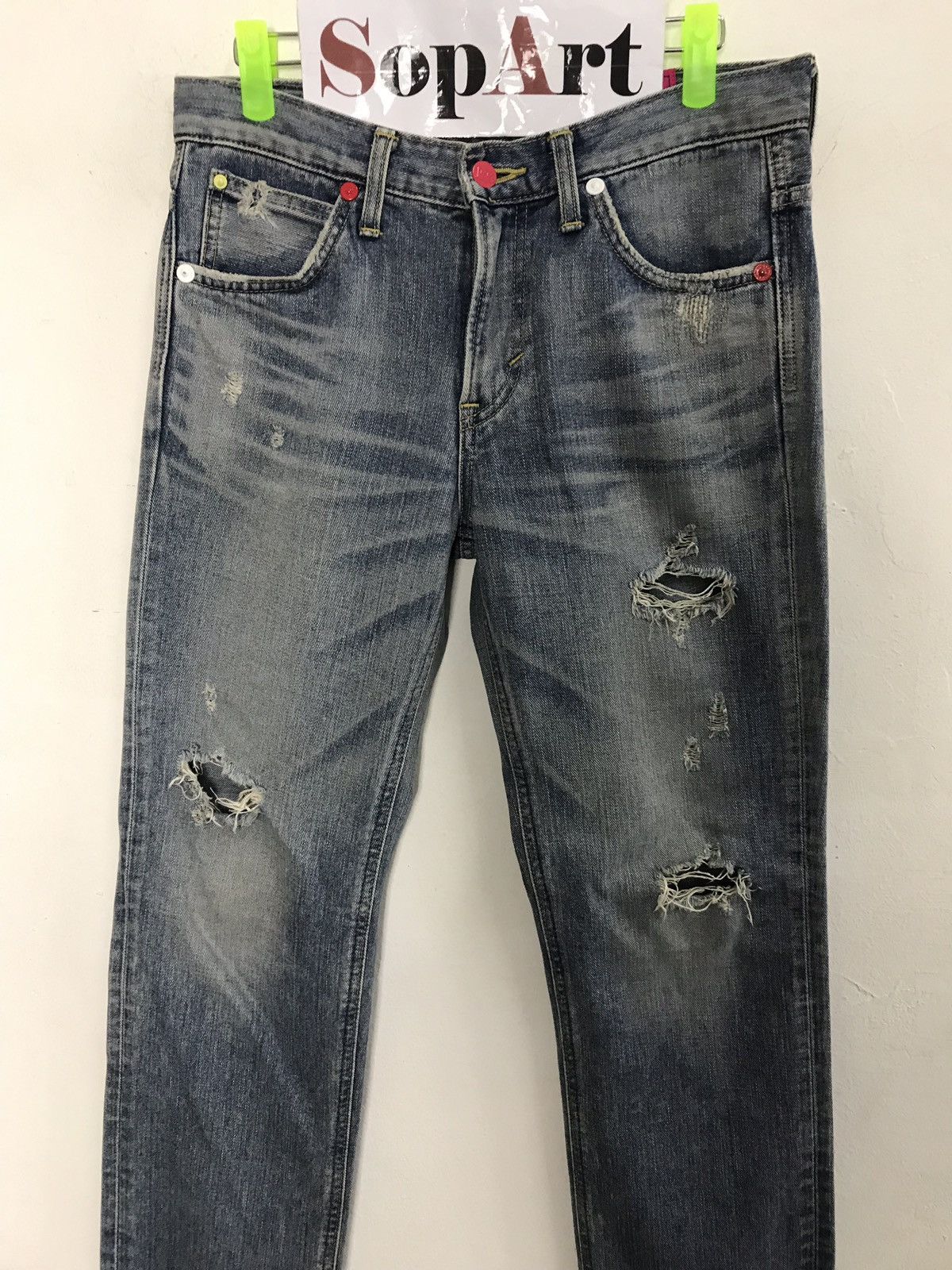 Japanese Brand Vintage Lee collad X-Girl Distressed Denim Jeans Style Size US 31 - 3 Thumbnail