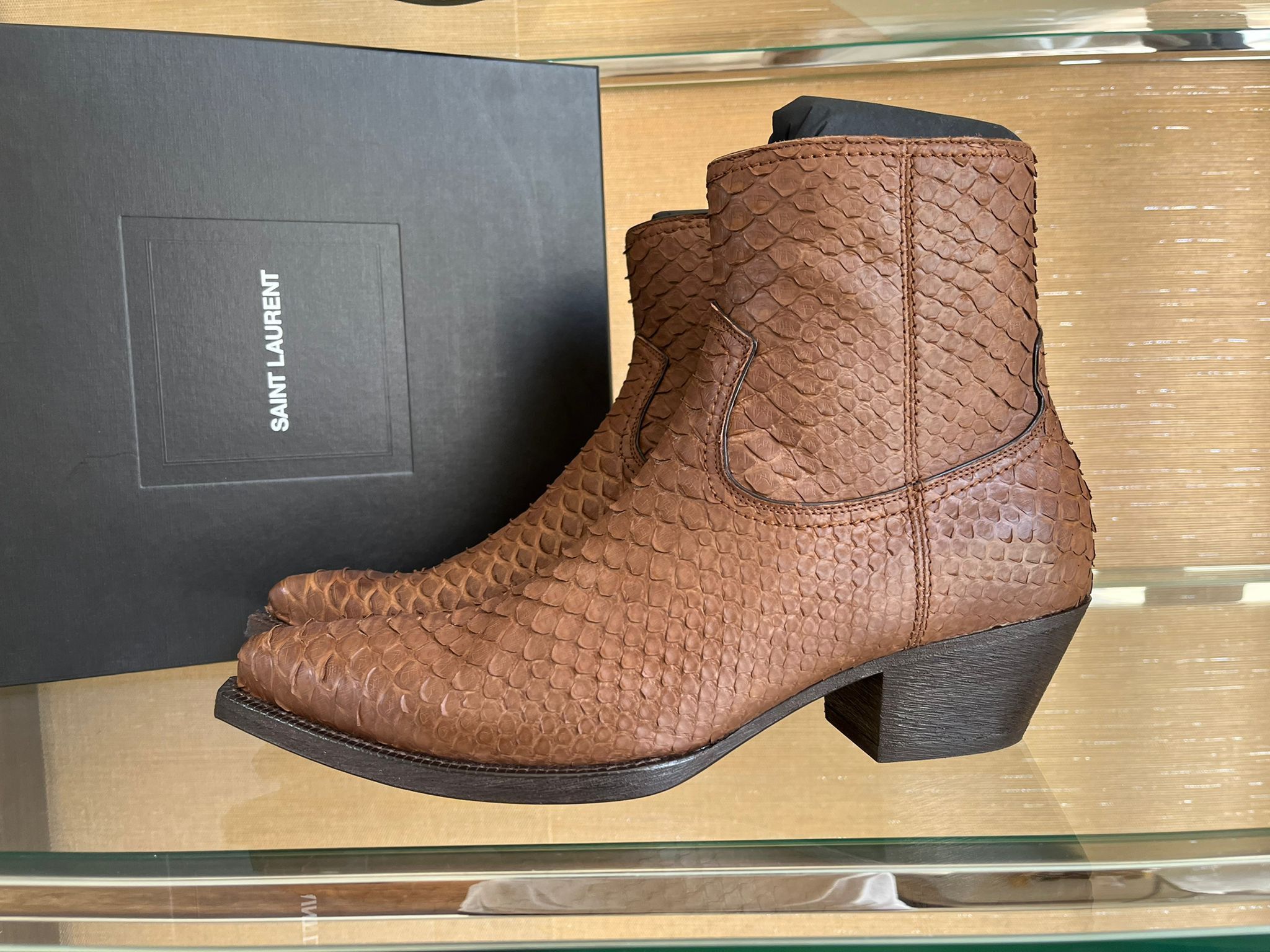 Saint Laurent Paris o1rshd1 Lukas Python Boots in Brown Size US 10 / EU 43 - 11 Thumbnail