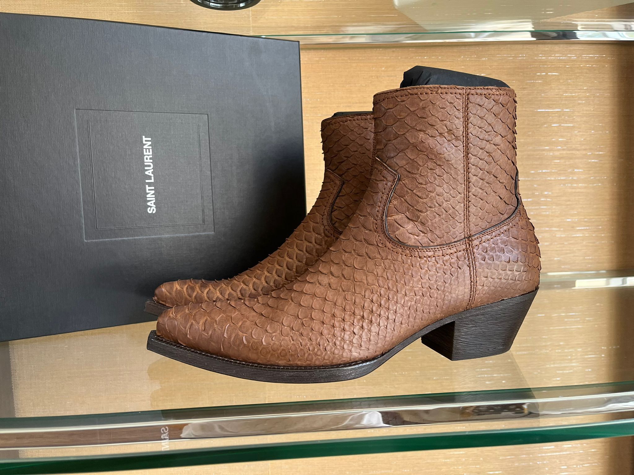 Saint Laurent Paris o1rshd1 Lukas Python Boots in Brown Size US 10 / EU 43 - 3 Thumbnail