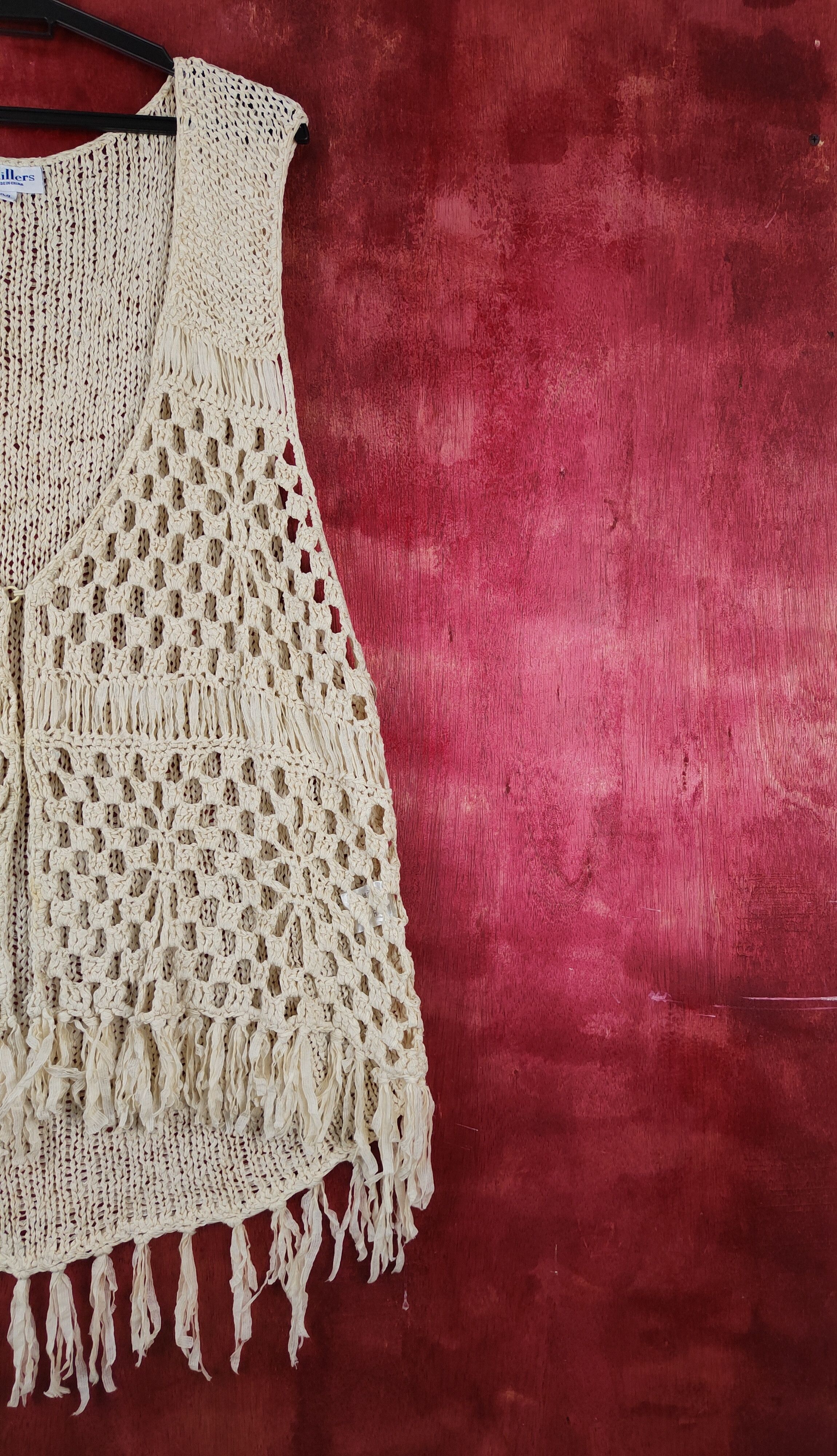 Homespun Knitwear × Japanese Brand Millers Cream Crochet Meshnet Knitwear cardigan vest #S980 Size XXL / US 16-18 / IT 52-54 - 5 Thumbnail