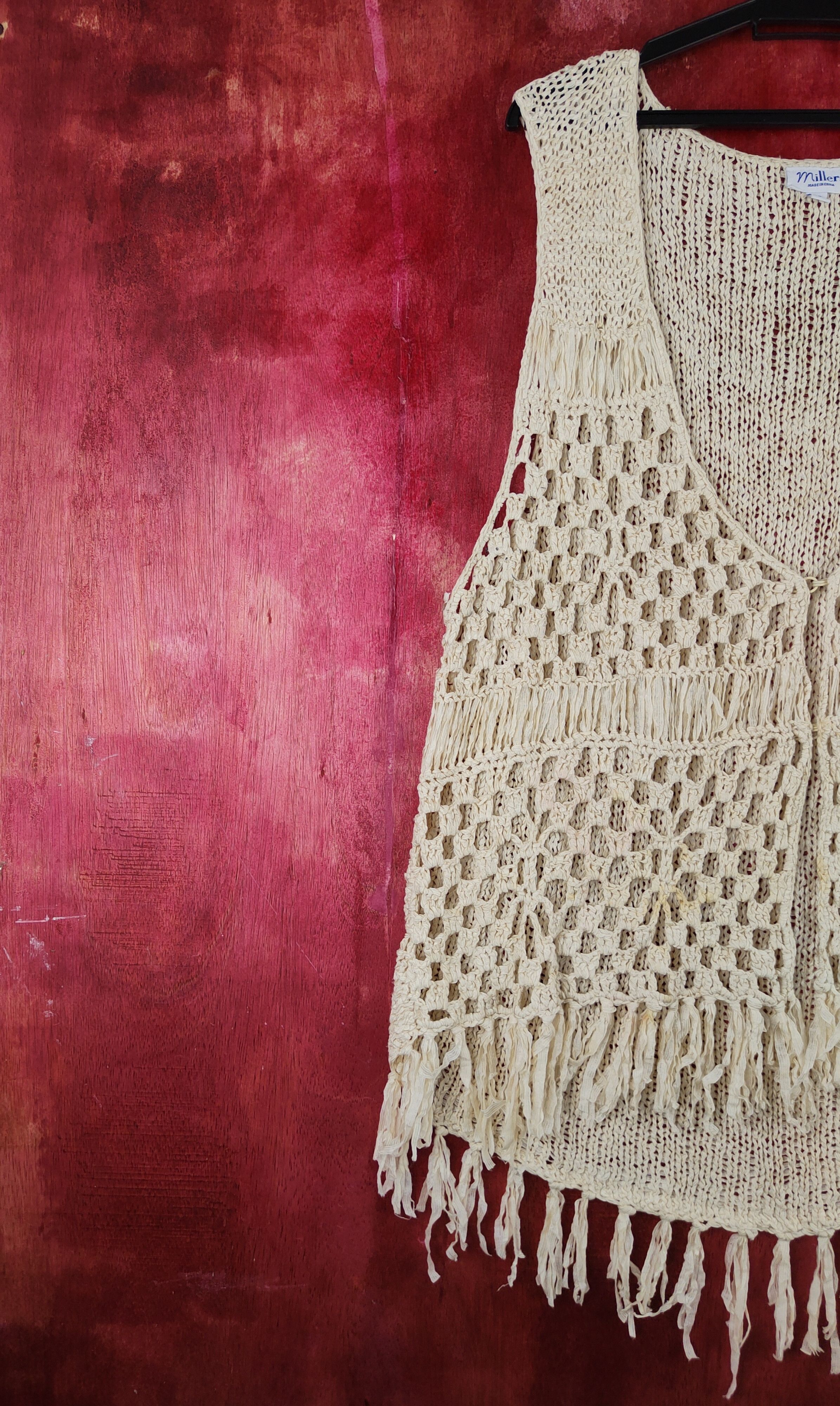 Homespun Knitwear × Japanese Brand Millers Cream Crochet Meshnet Knitwear cardigan vest #S980 Size XXL / US 16-18 / IT 52-54 - 3 Thumbnail