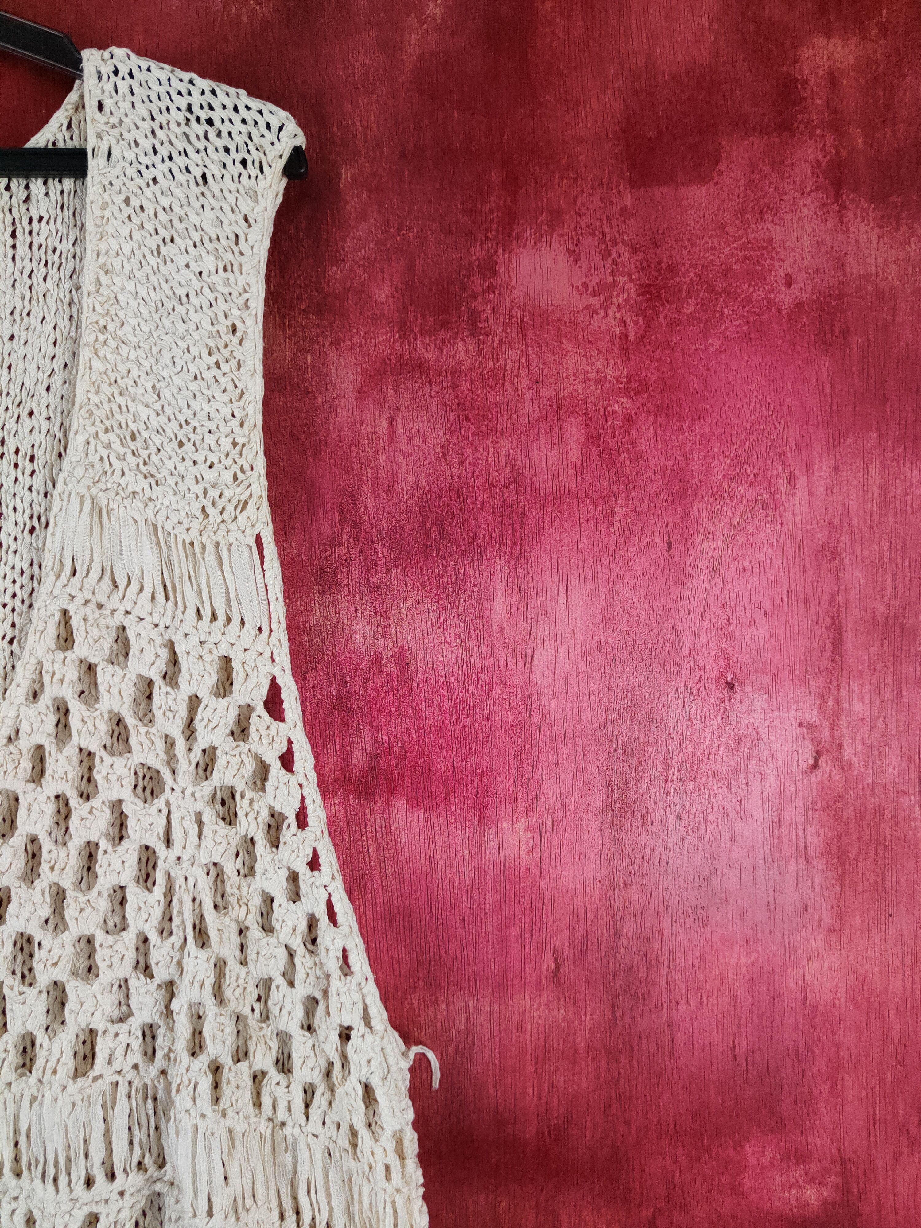 Homespun Knitwear × Japanese Brand Millers Cream Crochet Meshnet Knitwear cardigan vest #S980 Size XXL / US 16-18 / IT 52-54 - 6 Thumbnail