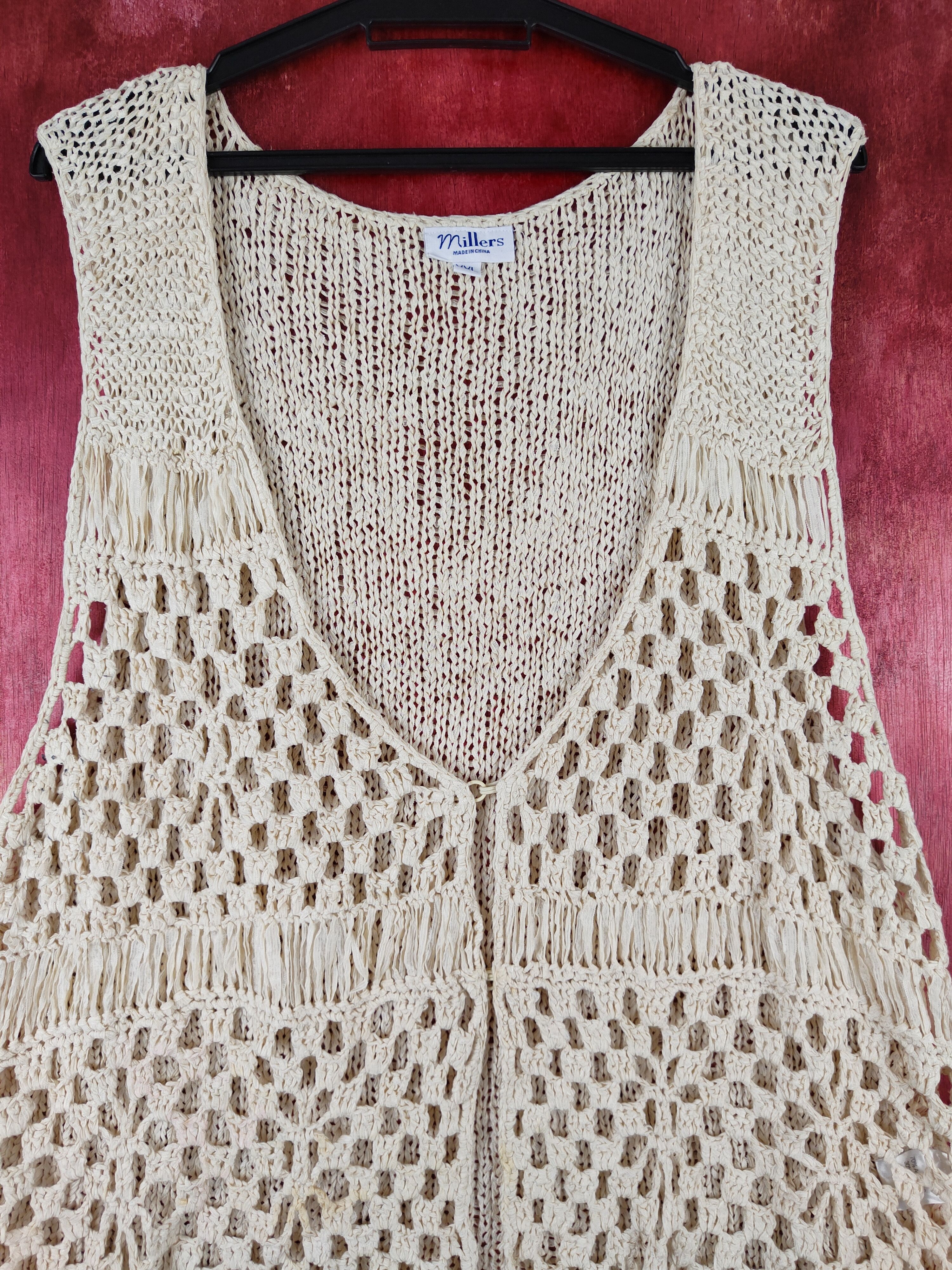 Homespun Knitwear × Japanese Brand Millers Cream Crochet Meshnet Knitwear cardigan vest #S980 Size XXL / US 16-18 / IT 52-54 - 2 Thumbnail