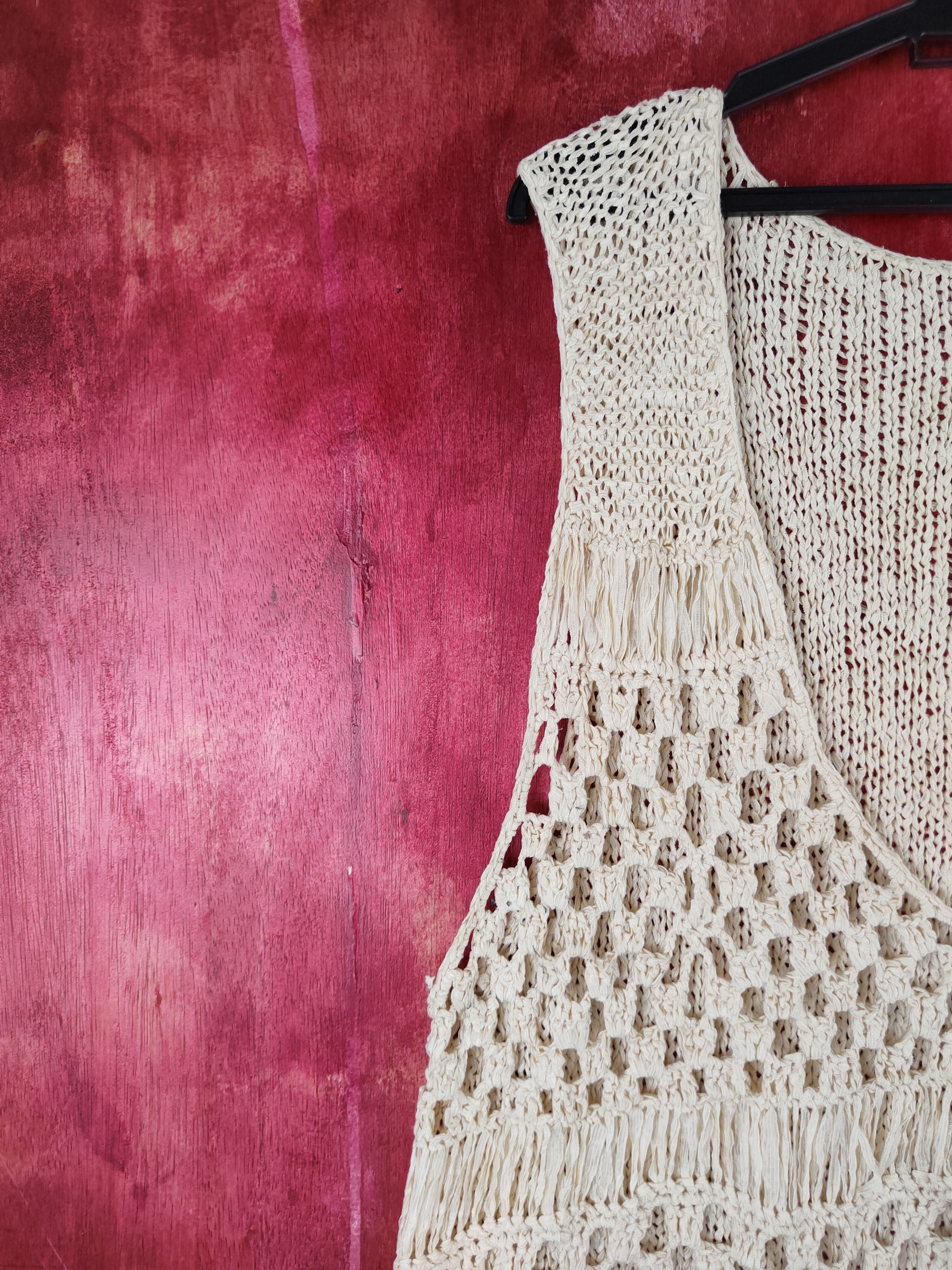 Homespun Knitwear × Japanese Brand Millers Cream Crochet Meshnet Knitwear cardigan vest #S980 Size XXL / US 16-18 / IT 52-54 - 4 Thumbnail