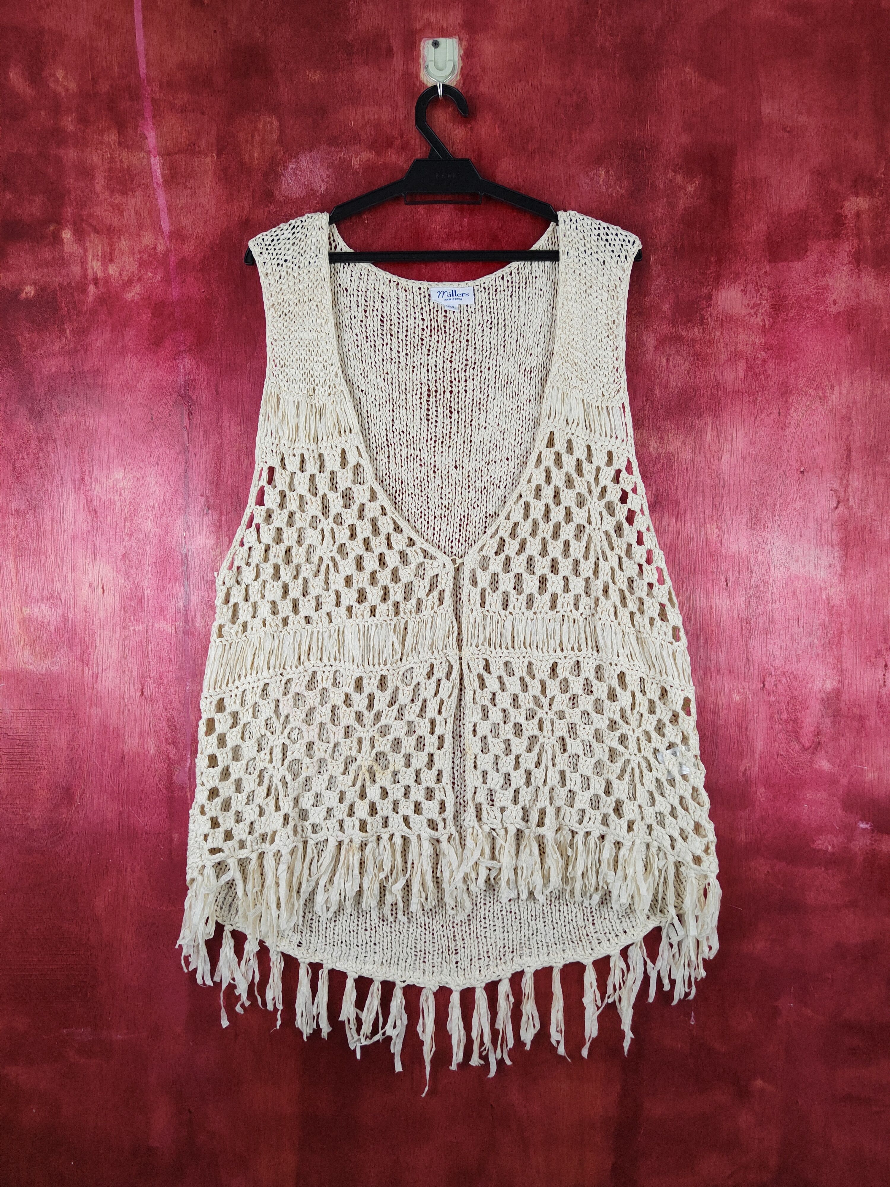 Millers Cream Crochet Meshnet Knitwear cardigan vest #S980