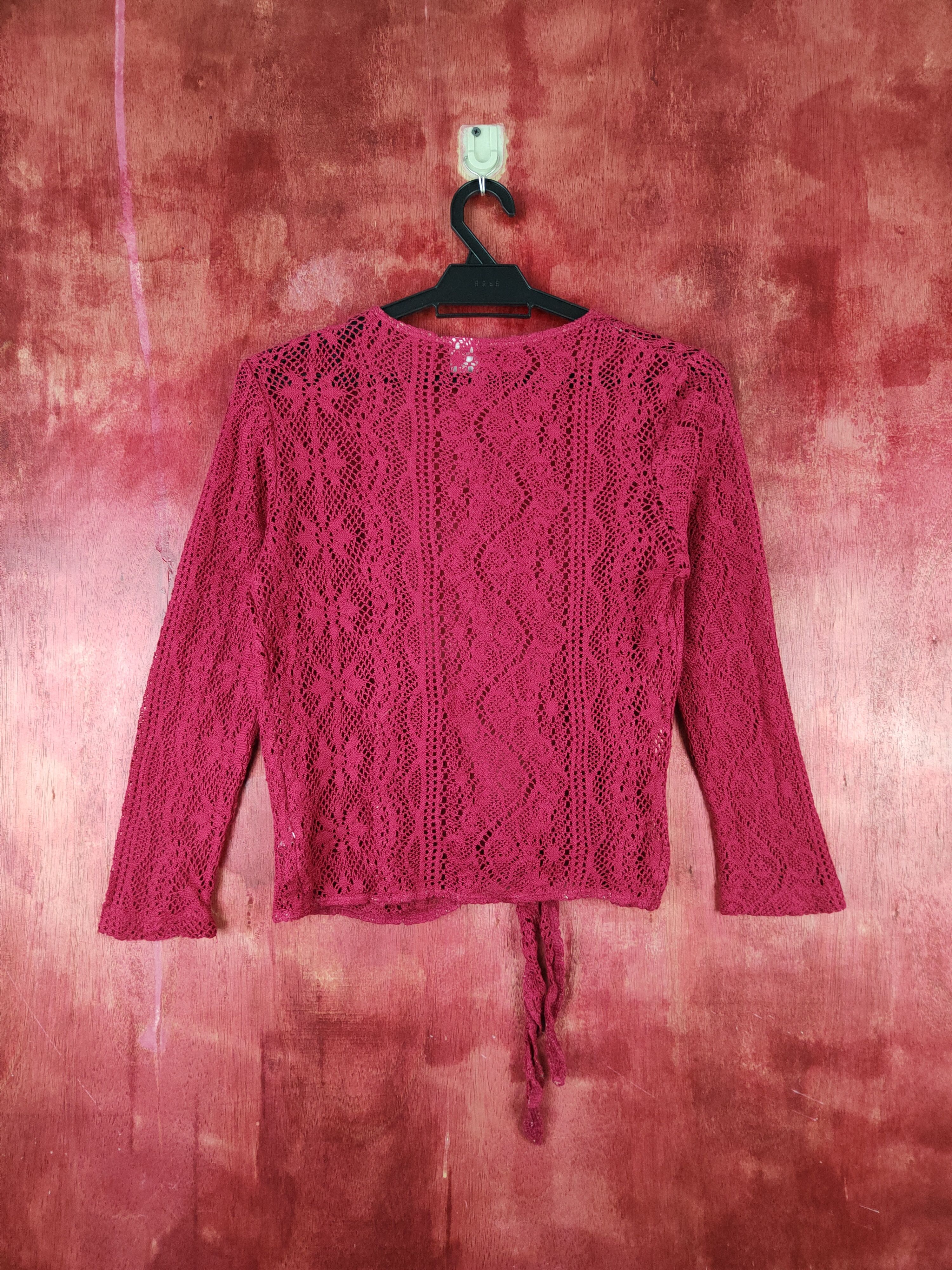 Homespun Knitwear vintage Red Crochet Meshnet Knitwear Cardigan #S977 Size XS / US 0-2 / IT 36-38 - 7 Thumbnail