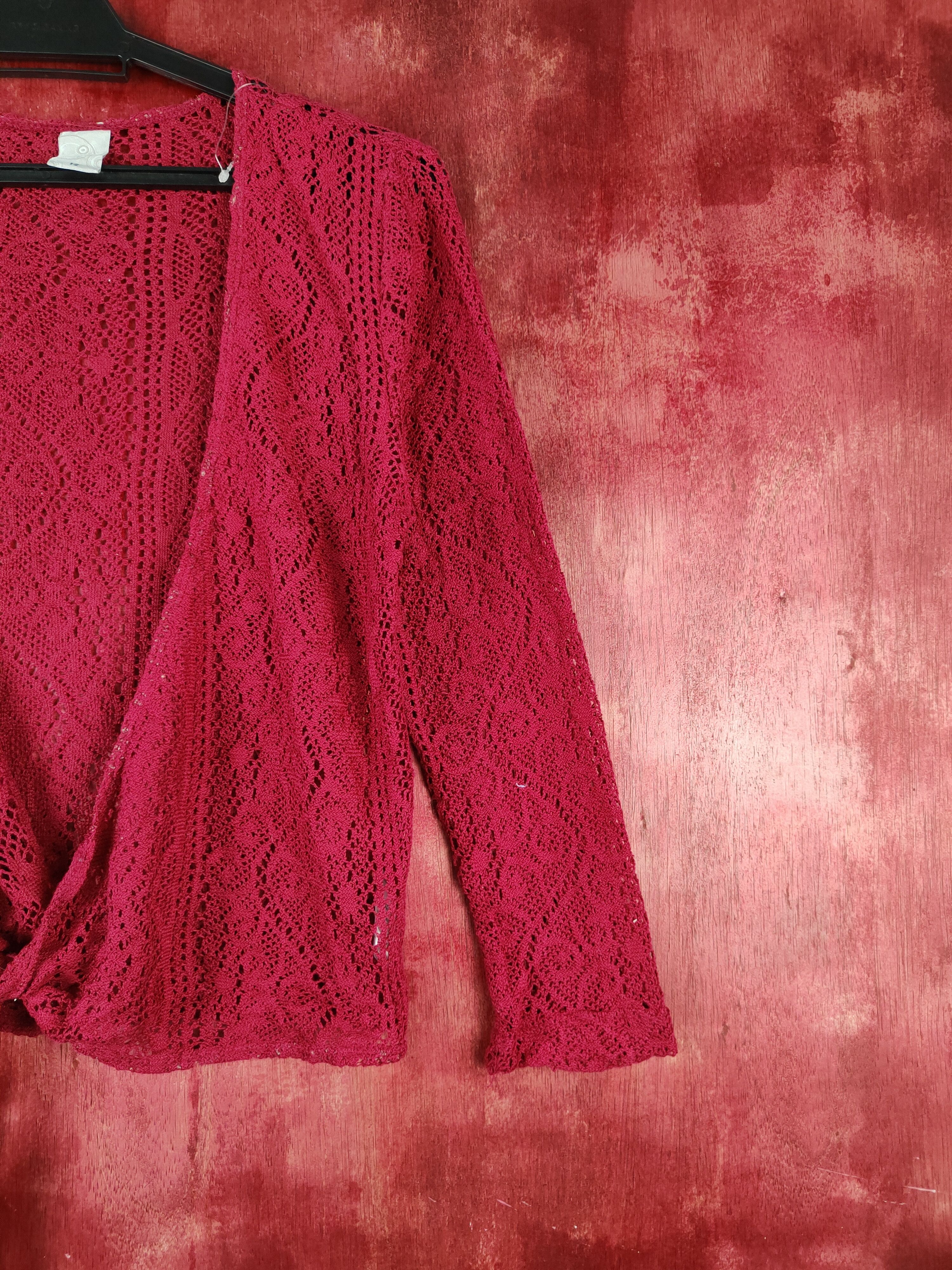 Homespun Knitwear vintage Red Crochet Meshnet Knitwear Cardigan #S977 Size XS / US 0-2 / IT 36-38 - 5 Thumbnail
