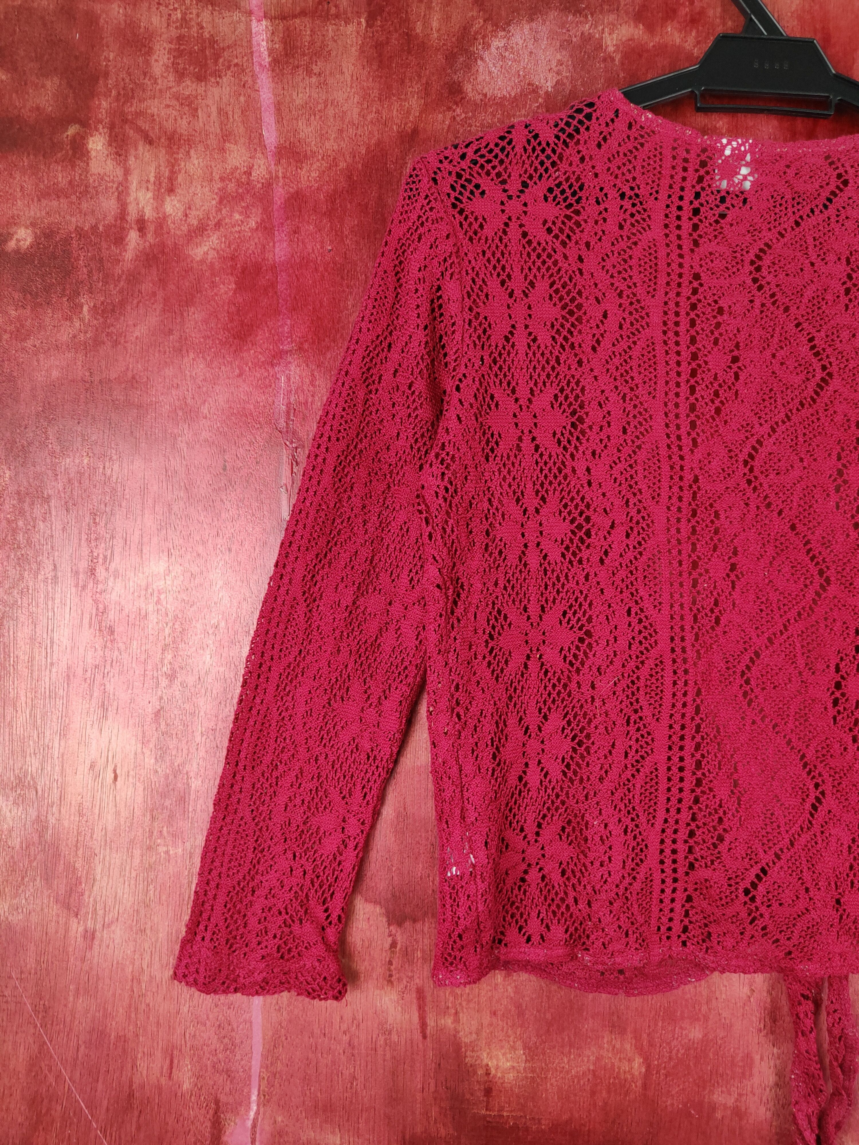 Homespun Knitwear vintage Red Crochet Meshnet Knitwear Cardigan #S977 Size XS / US 0-2 / IT 36-38 - 8 Thumbnail