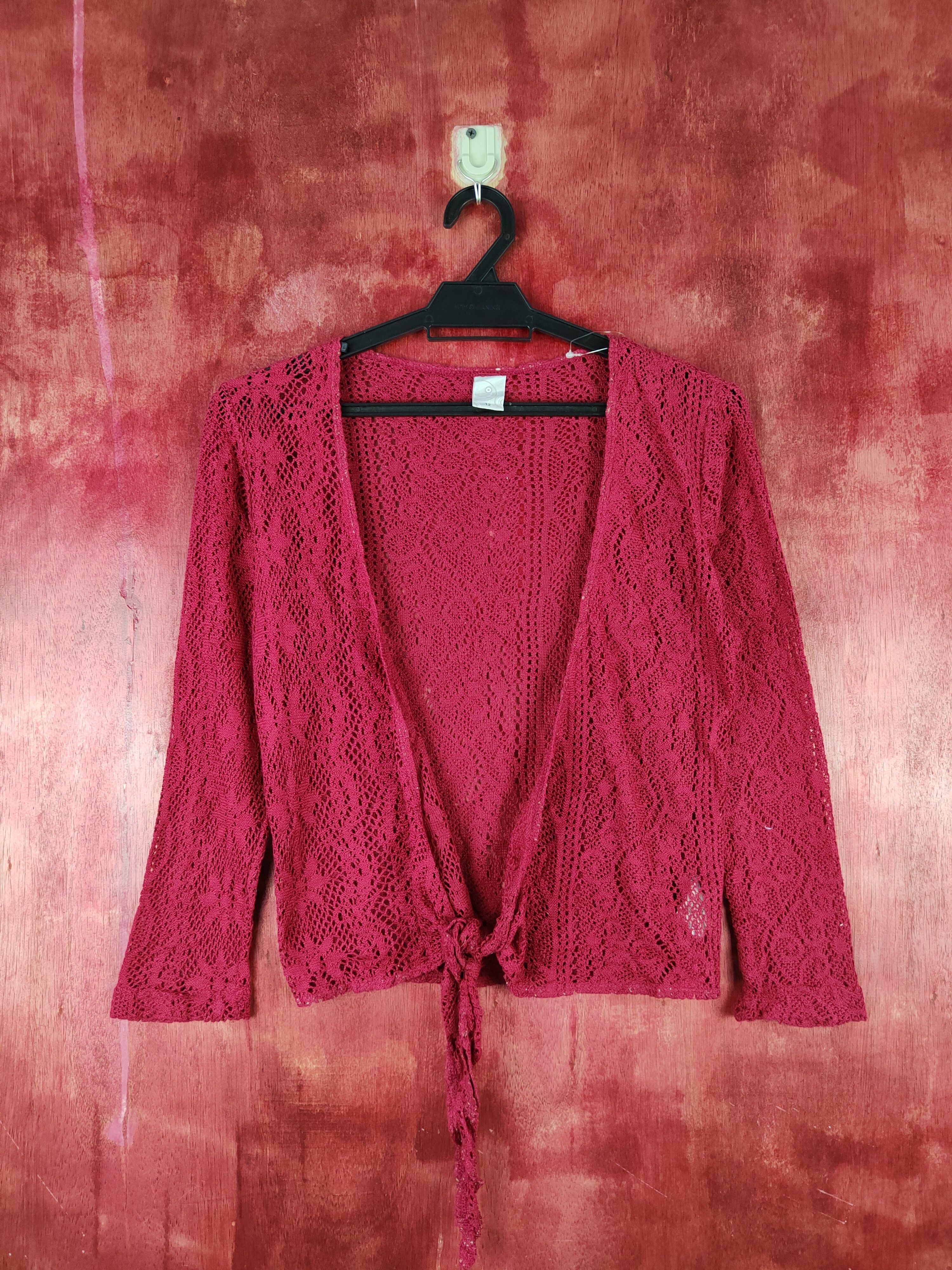 Homespun Knitwear vintage Red Crochet Meshnet Knitwear Cardigan #S977 Size XS / US 0-2 / IT 36-38 - 1 Thumbnail
