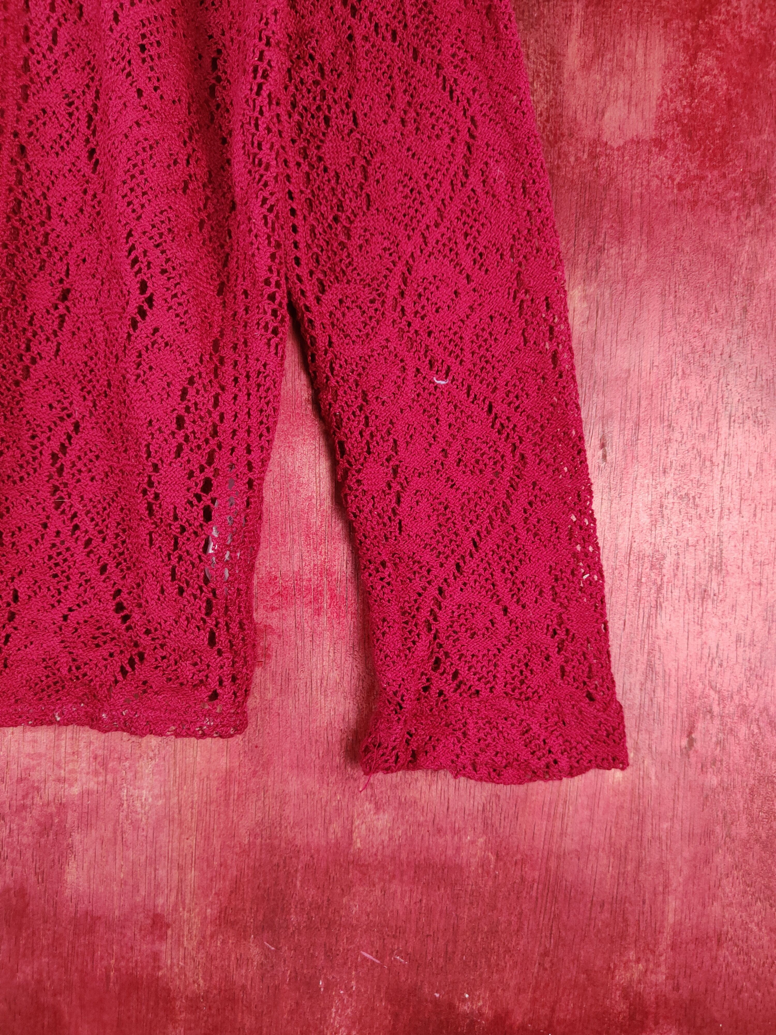 Homespun Knitwear vintage Red Crochet Meshnet Knitwear Cardigan #S977 Size XS / US 0-2 / IT 36-38 - 6 Thumbnail