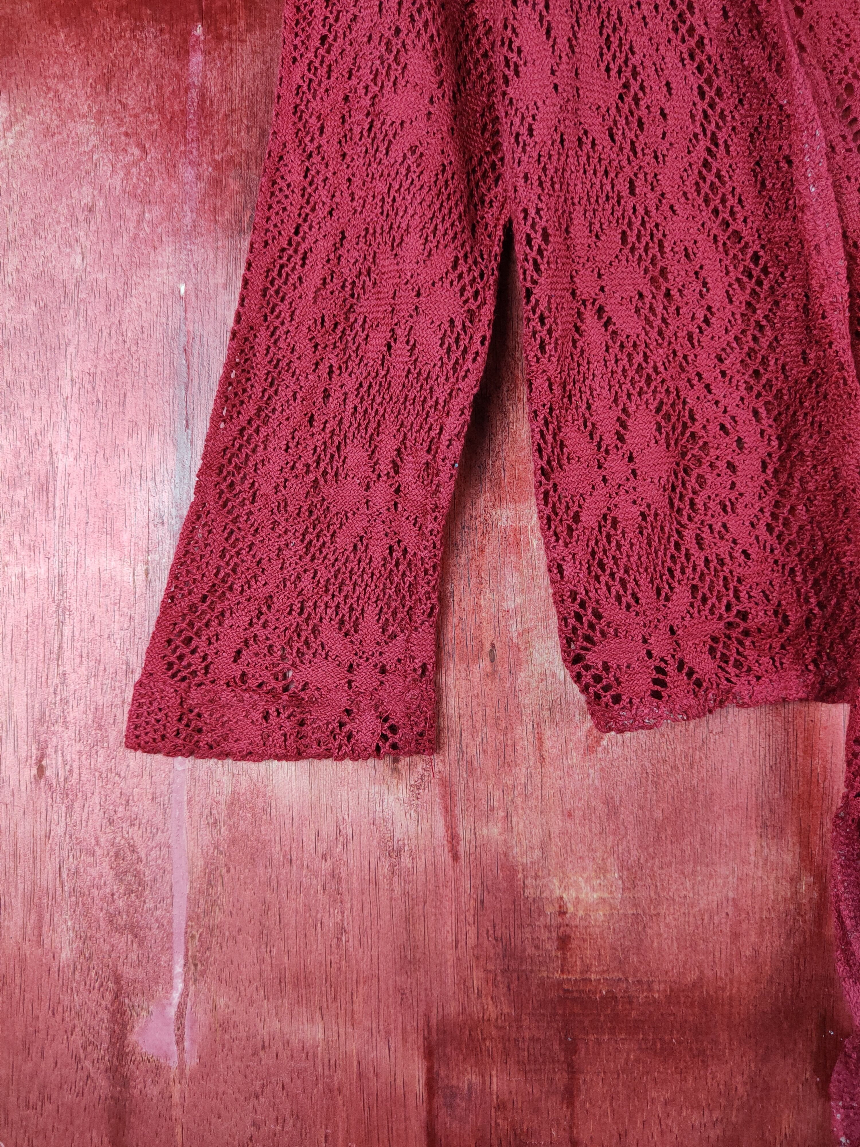 Homespun Knitwear vintage Red Crochet Meshnet Knitwear Cardigan #S977 Size XS / US 0-2 / IT 36-38 - 4 Thumbnail