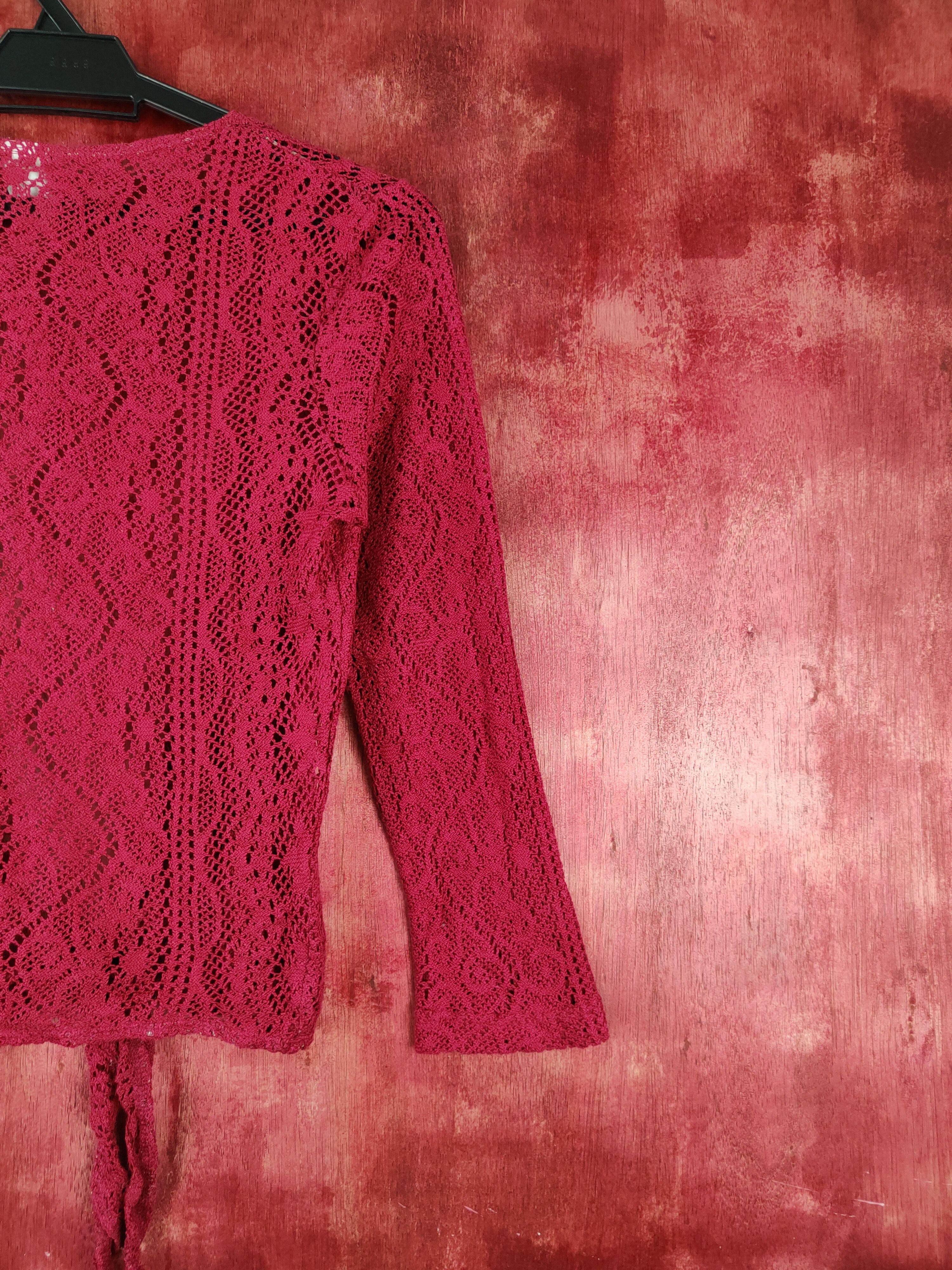 Homespun Knitwear vintage Red Crochet Meshnet Knitwear Cardigan #S977 Size XS / US 0-2 / IT 36-38 - 9 Thumbnail
