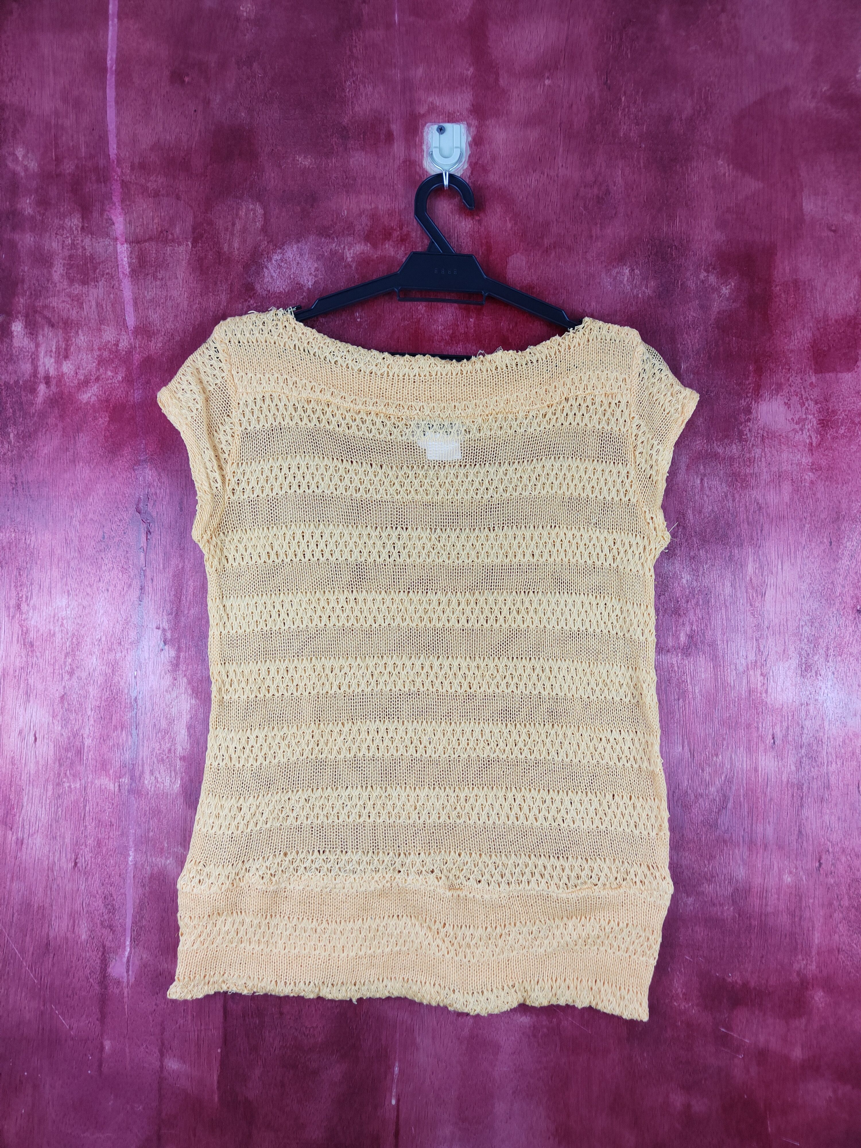Homespun Knitwear × Japanese Brand Filo Yellow Crochet Meshnet Knitwear tank tops #S976 Size S / US 4 / IT 40 - 7 Thumbnail
