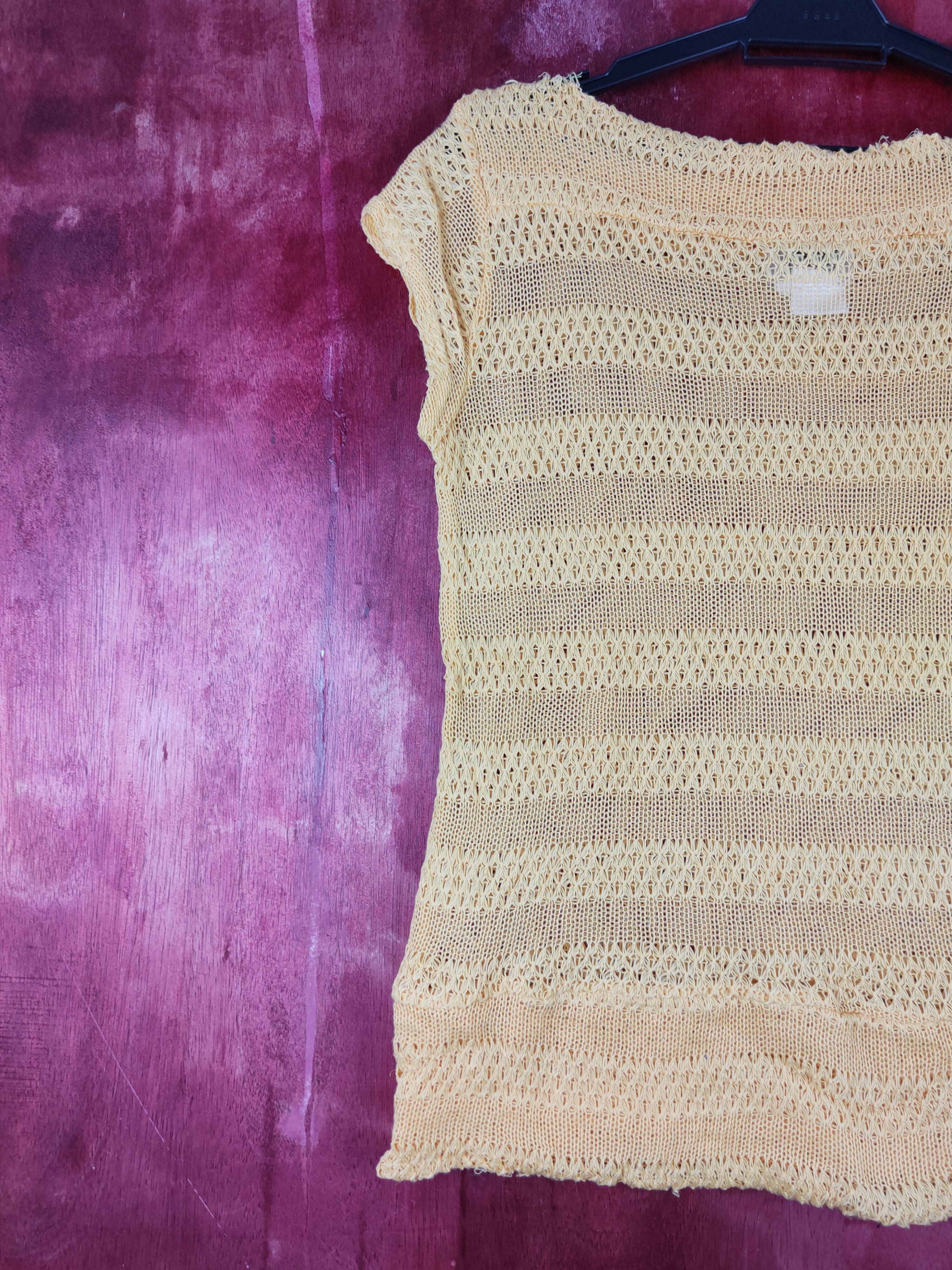 Homespun Knitwear × Japanese Brand Filo Yellow Crochet Meshnet Knitwear tank tops #S976 Size S / US 4 / IT 40 - 8 Thumbnail