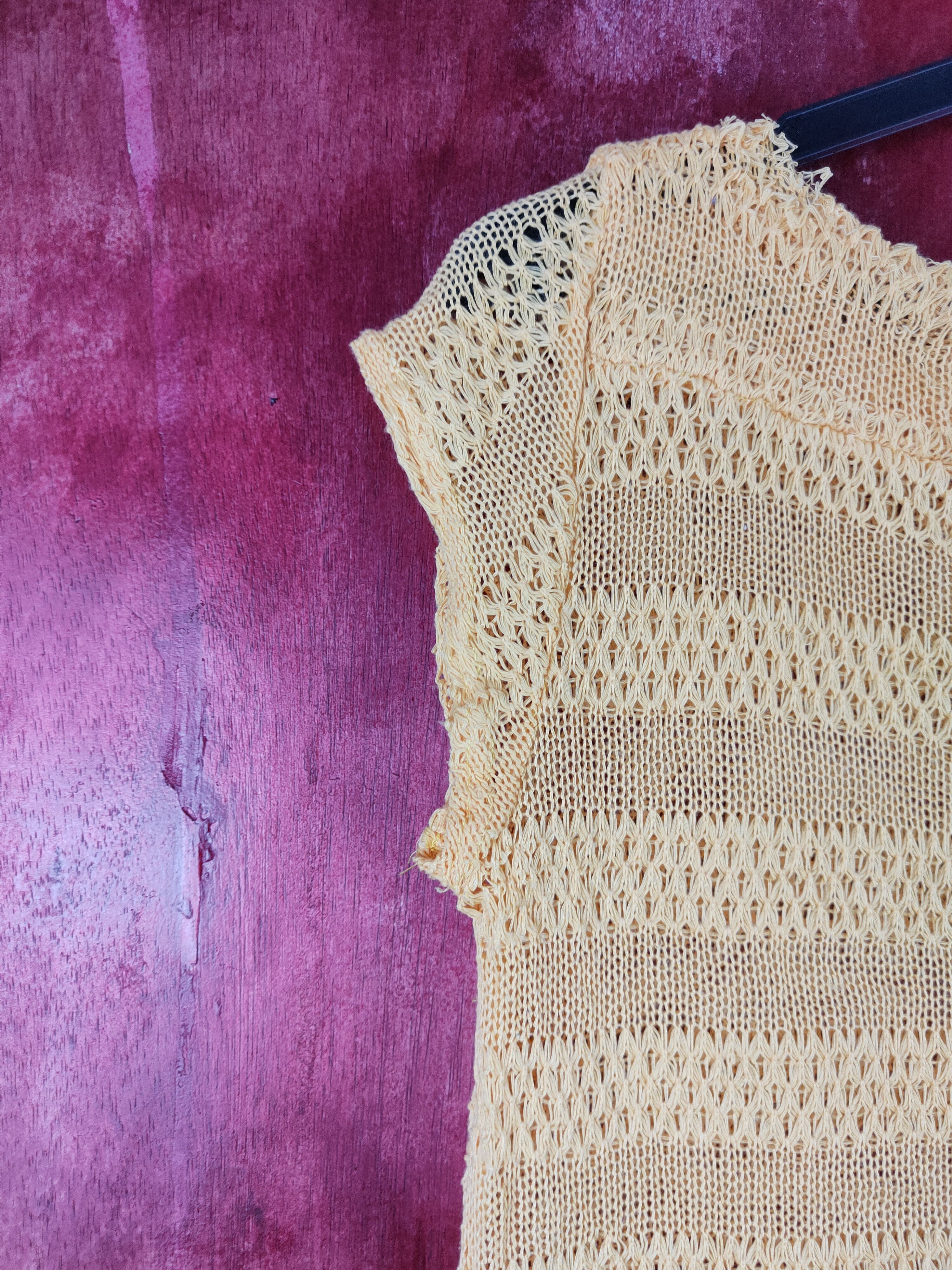 Homespun Knitwear × Japanese Brand Filo Yellow Crochet Meshnet Knitwear tank tops #S976 Size S / US 4 / IT 40 - 4 Thumbnail
