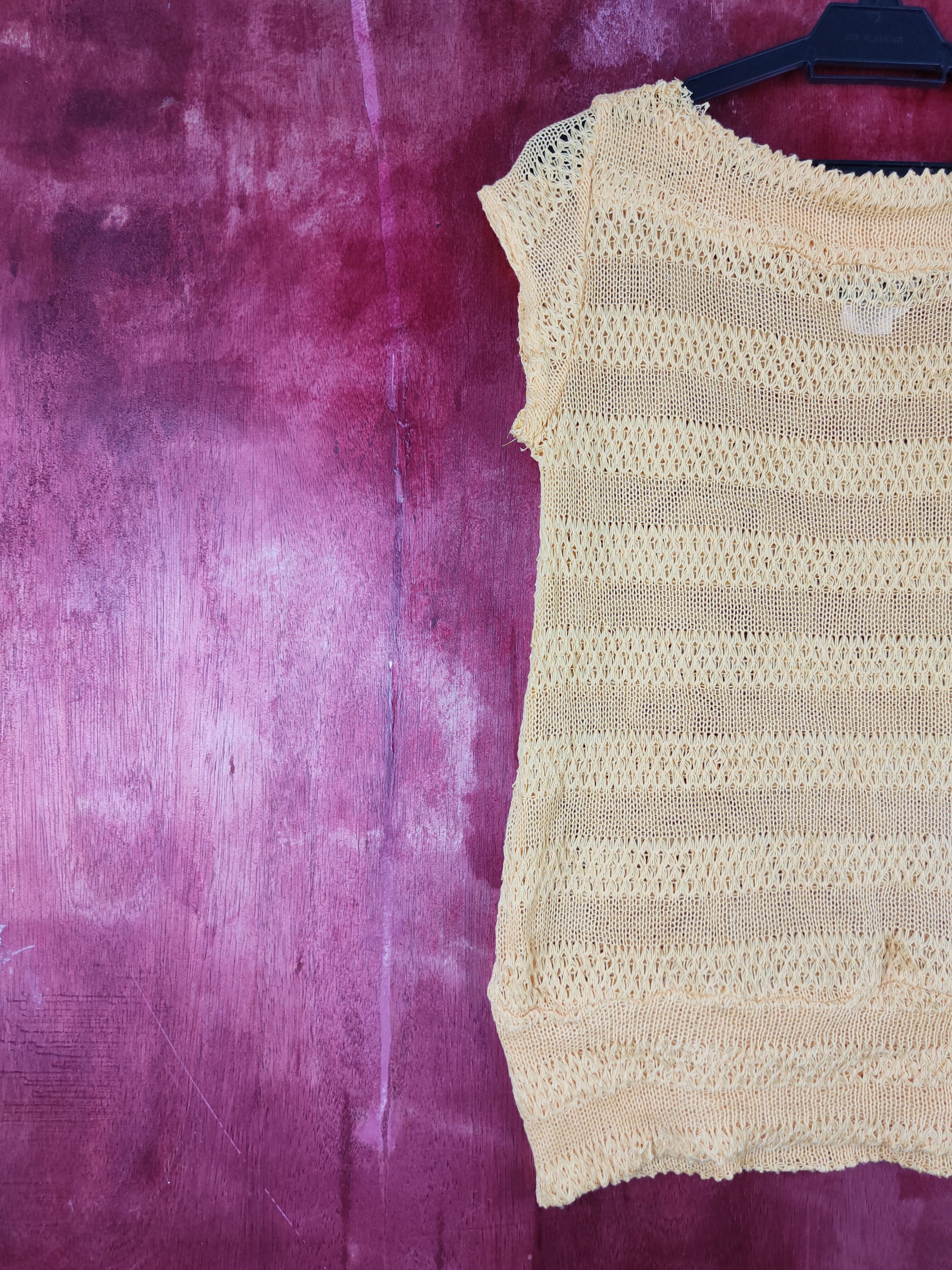 Homespun Knitwear × Japanese Brand Filo Yellow Crochet Meshnet Knitwear tank tops #S976 Size S / US 4 / IT 40 - 3 Thumbnail