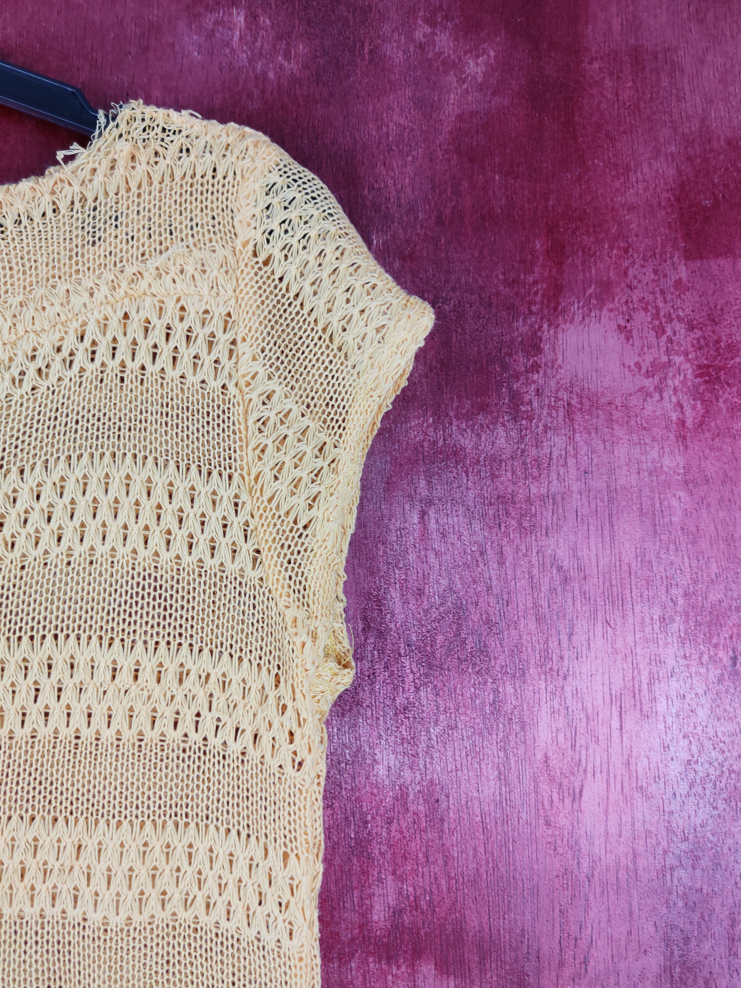 Homespun Knitwear × Japanese Brand Filo Yellow Crochet Meshnet Knitwear tank tops #S976 Size S / US 4 / IT 40 - 6 Thumbnail