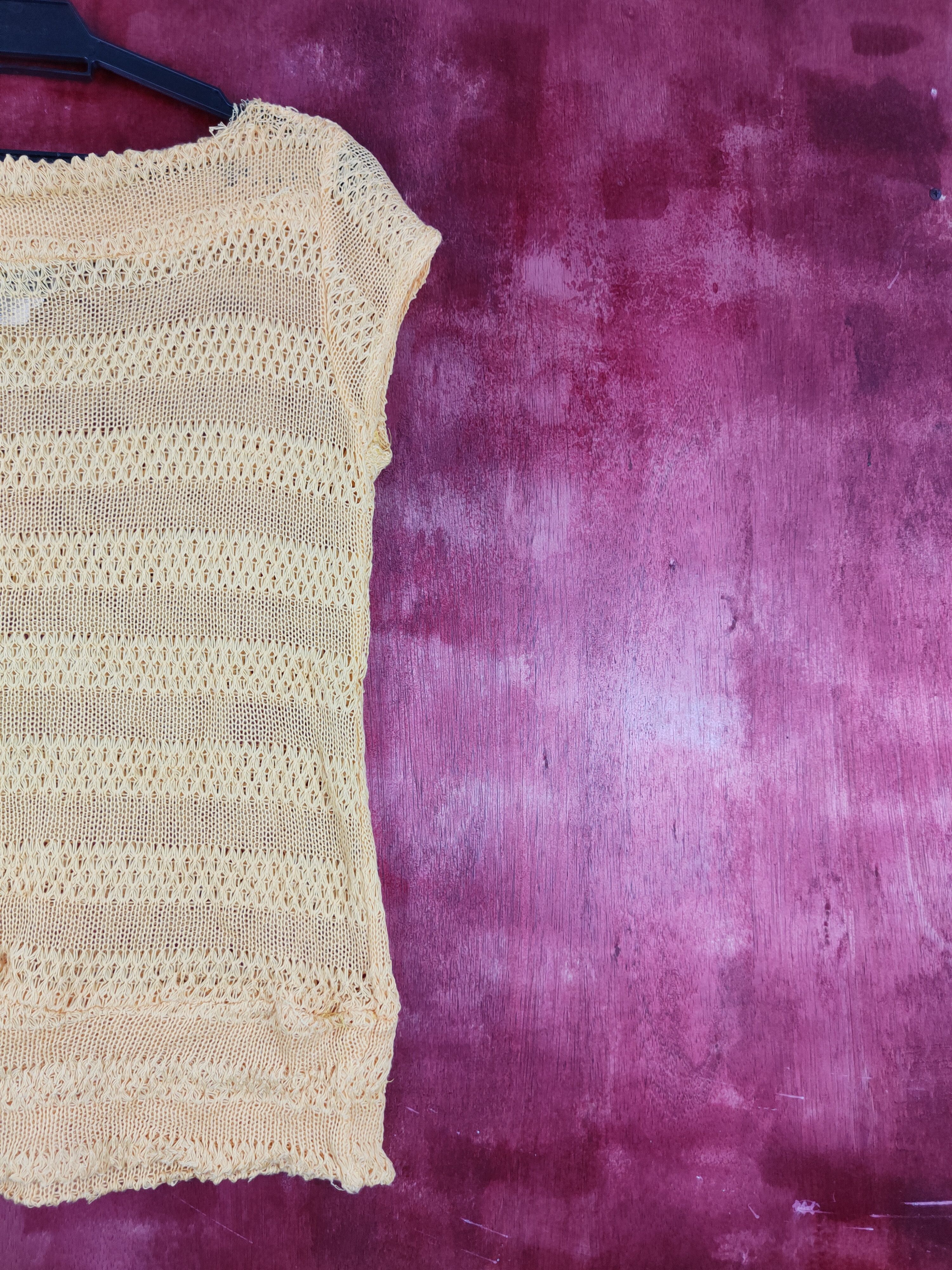 Homespun Knitwear × Japanese Brand Filo Yellow Crochet Meshnet Knitwear tank tops #S976 Size S / US 4 / IT 40 - 5 Thumbnail