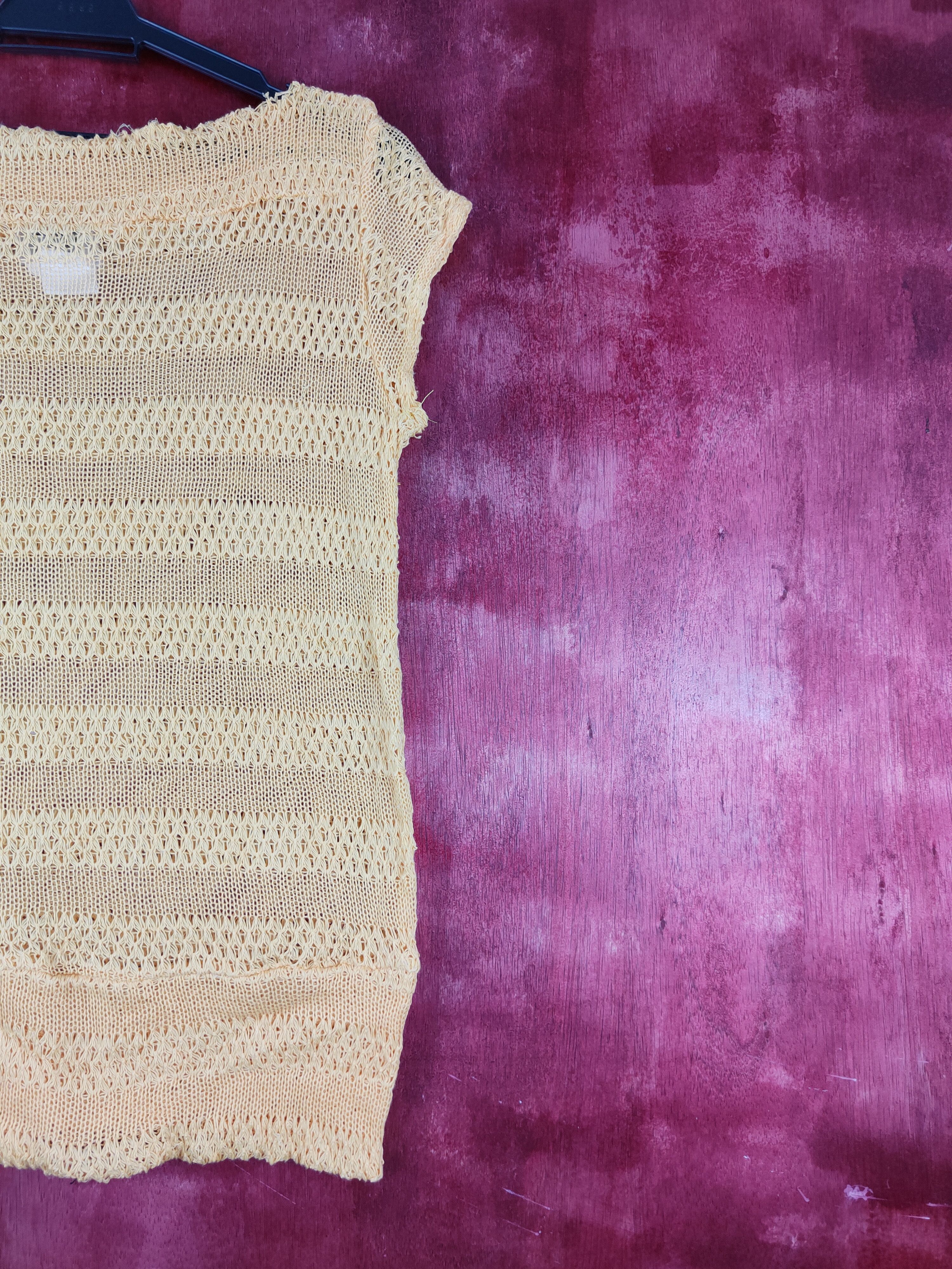 Homespun Knitwear × Japanese Brand Filo Yellow Crochet Meshnet Knitwear tank tops #S976 Size S / US 4 / IT 40 - 9 Thumbnail