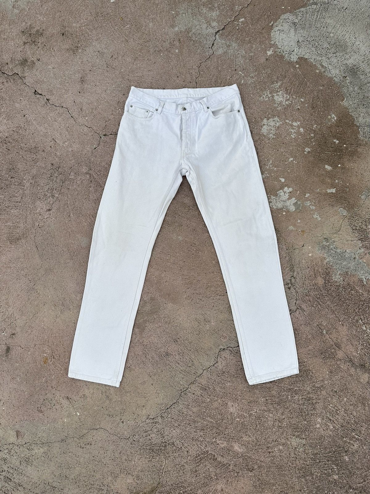 image of Helmut Lang Vintage Burned Denim But Cut Pants White, Men's (Size 34)