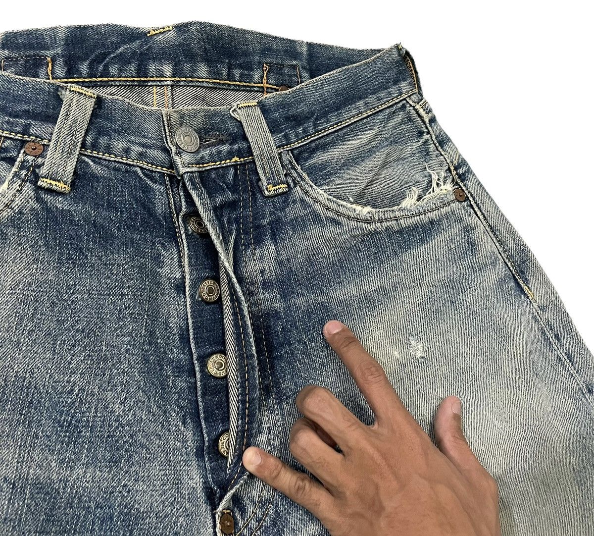 Evisu Vintage 80’s Evis Denim Patchwork Jeans Size US 30 / EU 46 - 11 Thumbnail