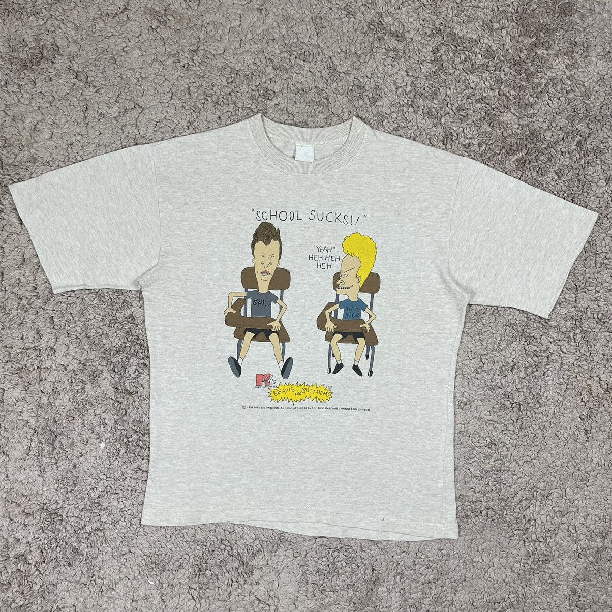 image of Movie x Mtv Vintage Beavis And Butthead School Suck T-Shirt in Soft Brown, Men's (Size Medium)