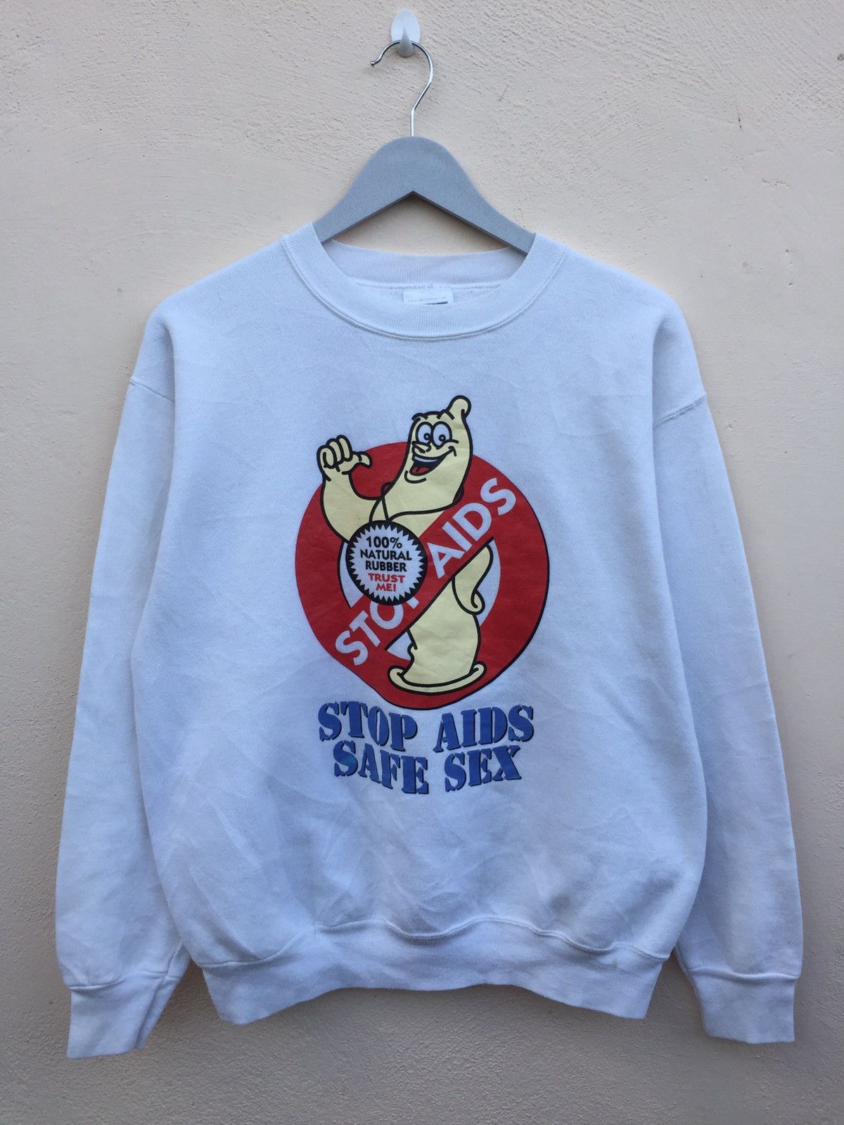 Vintage 1990s Stop AIDS Safe Sex Condoms Crewneck Size US M / EU 48-50 / 2 - 1 Thumbnail