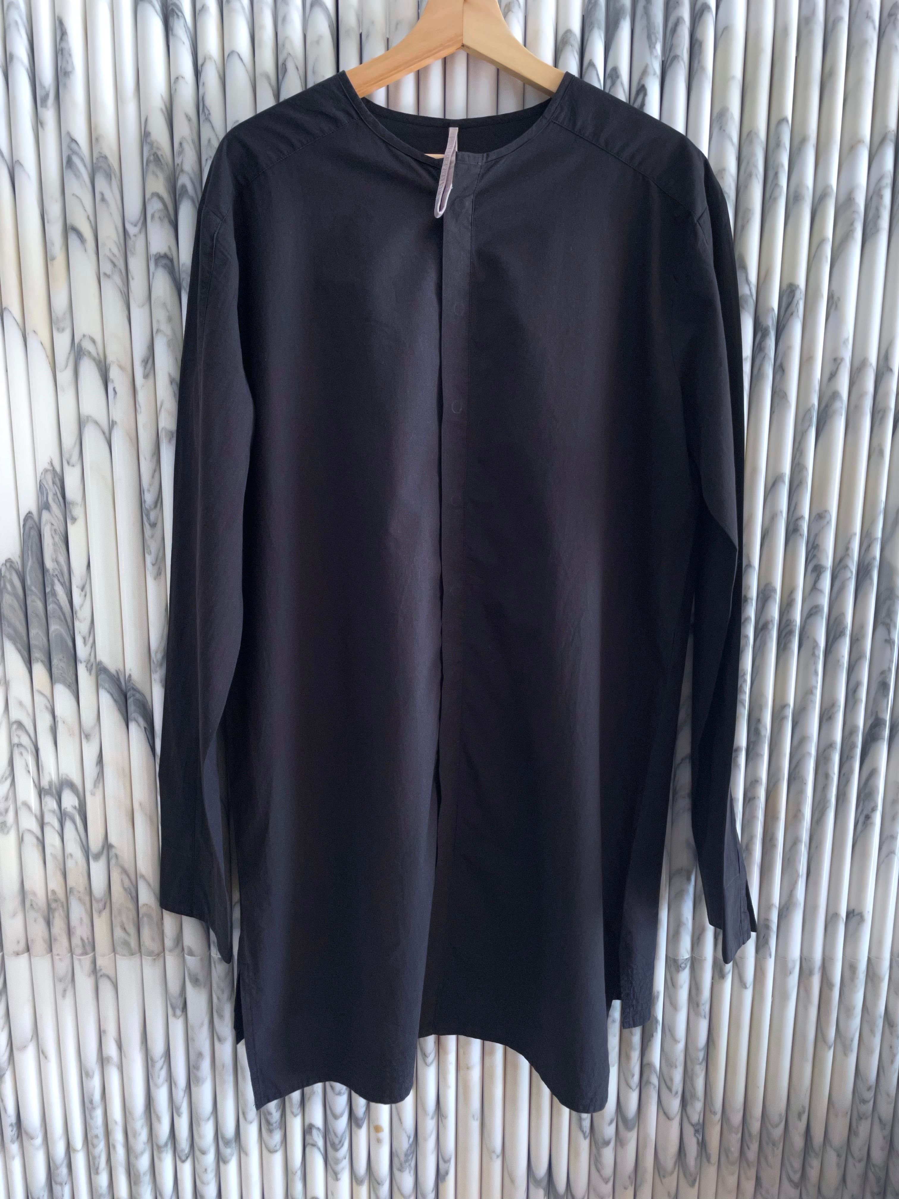 Pre-owned Damir Doma X Silent By Damir Doma Collarless Elongated Cotton Tunic Shirt In Black