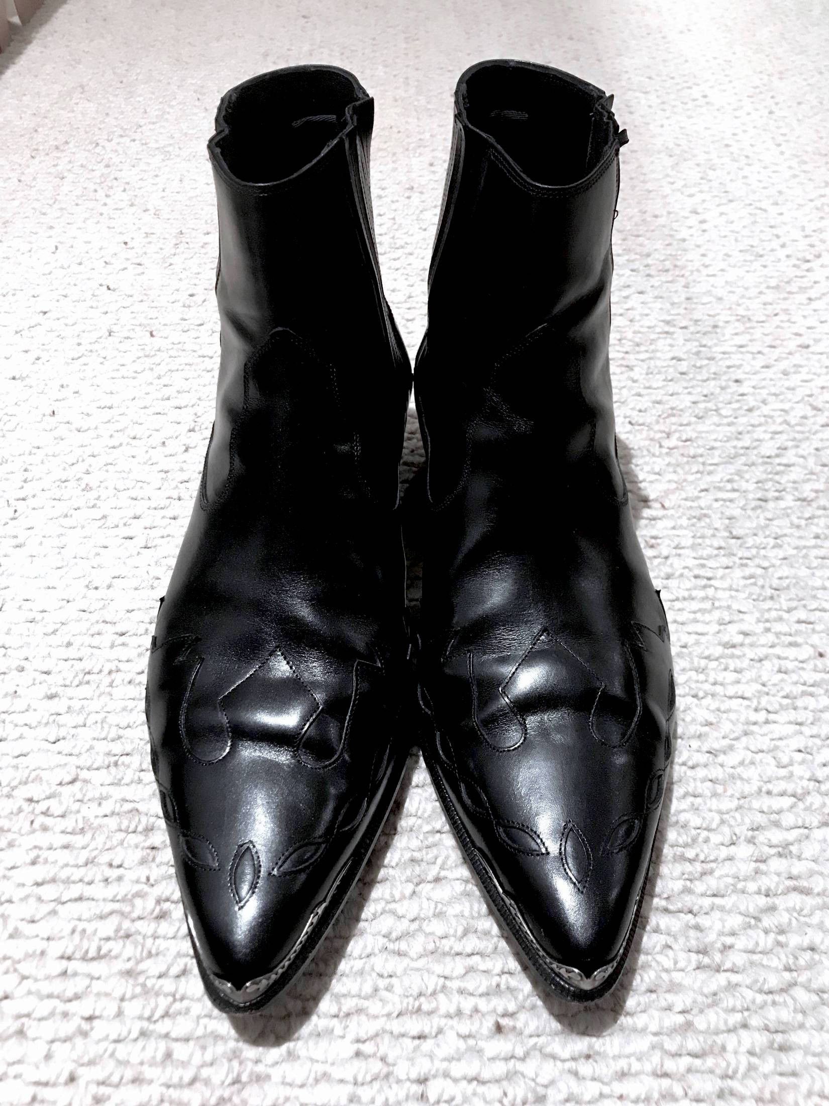 image of Hedi Slimane x Saint Laurent Paris Ss14 Duckies 30 Western Chelsea Leather Boots in Black (Size 11)