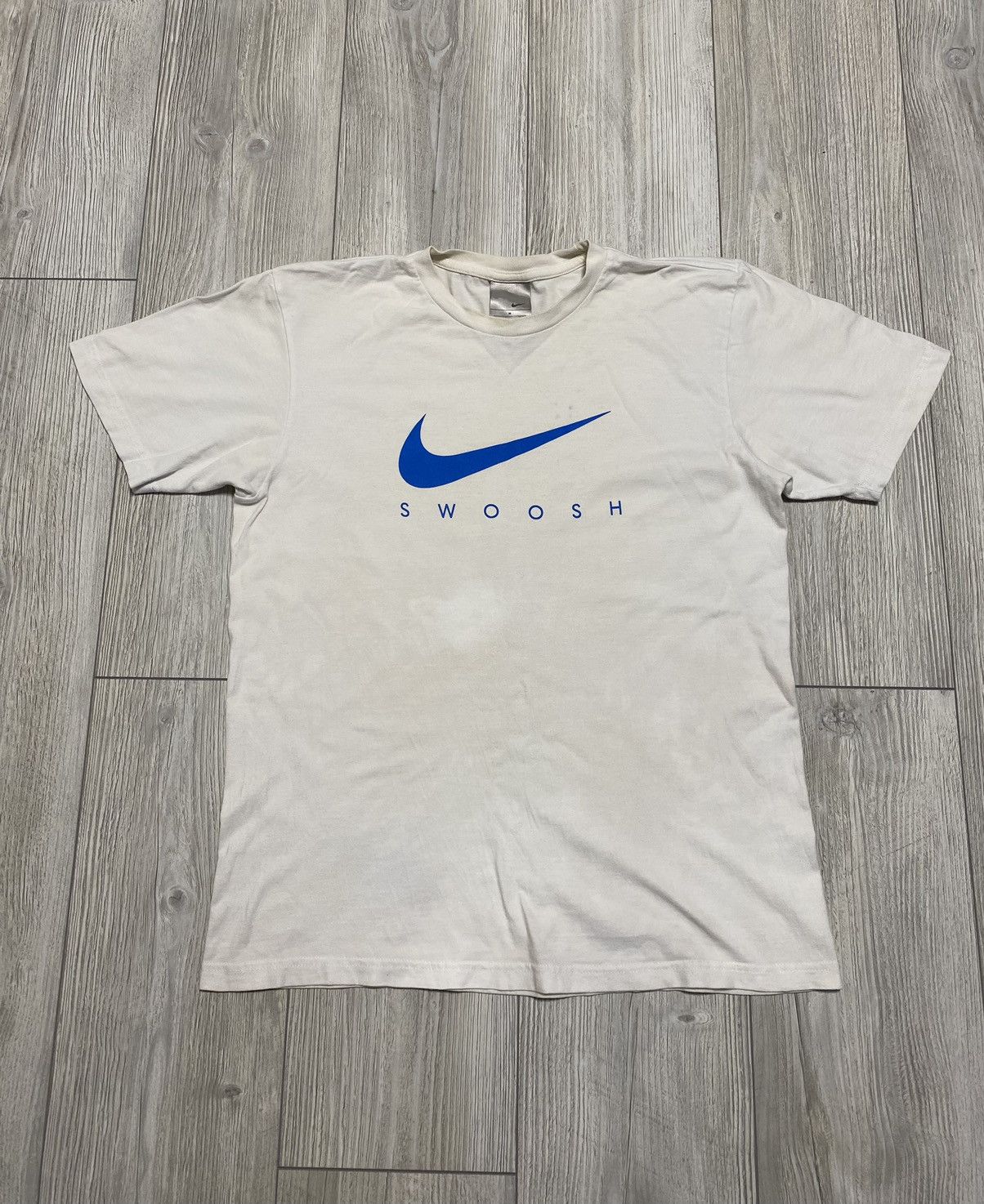 Pre-owned Nike X Vintage Nike T-shirt Big Logo Swoosh Y2k Drill In White