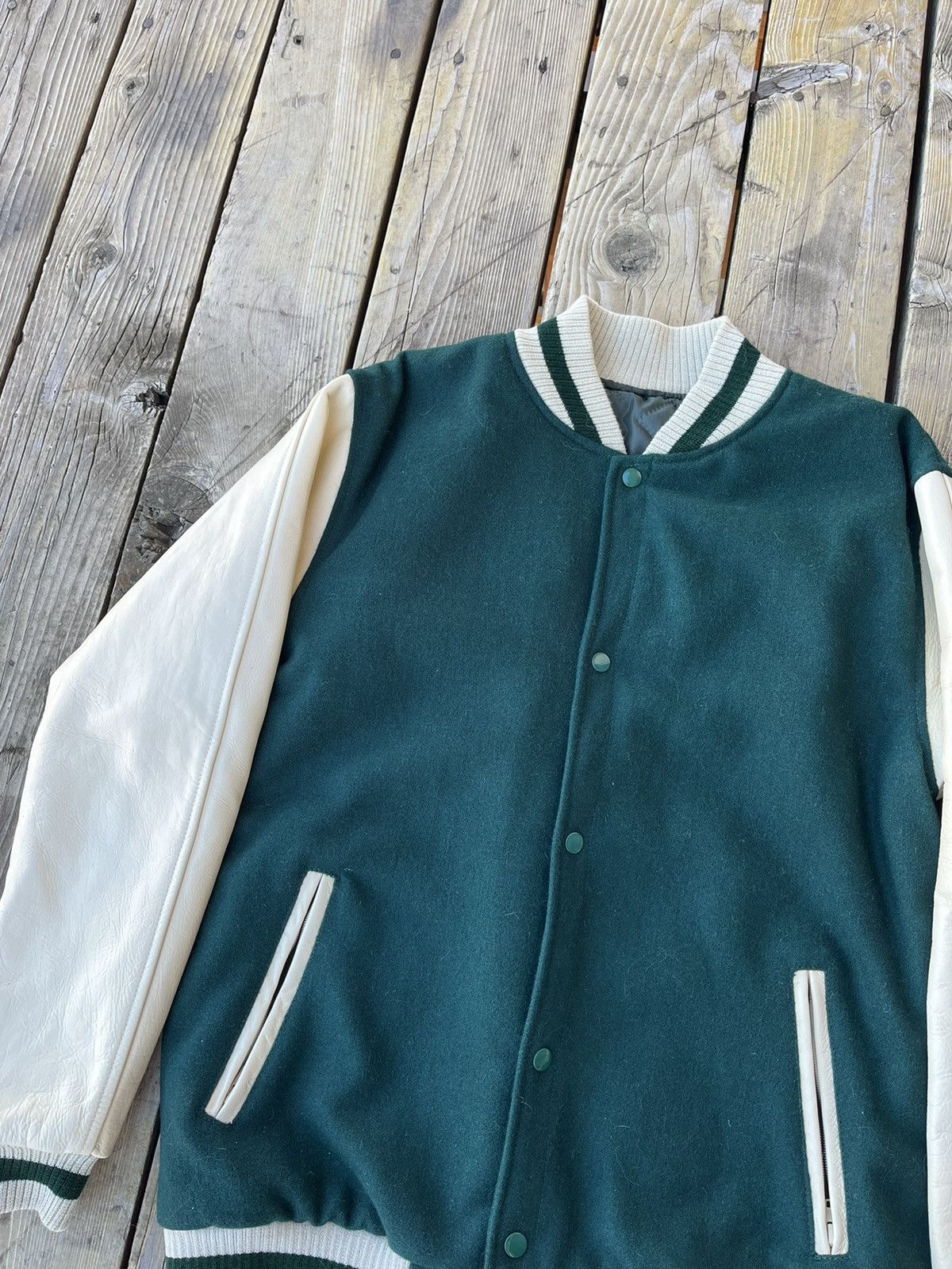 Vintage Forest Green Varsity Jacket Size US L / EU 52-54 / 3 - 2 Thumbnail