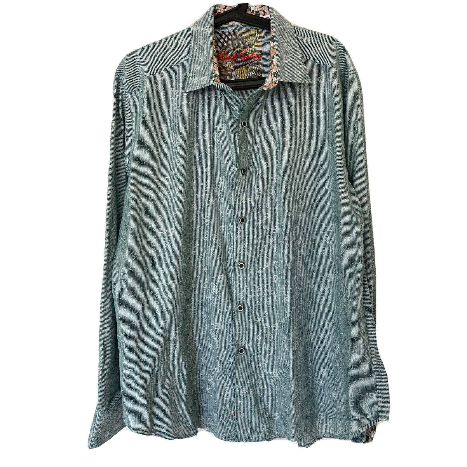 Robert Graham Shirt Button Down Long Sleeve Green Paisley L