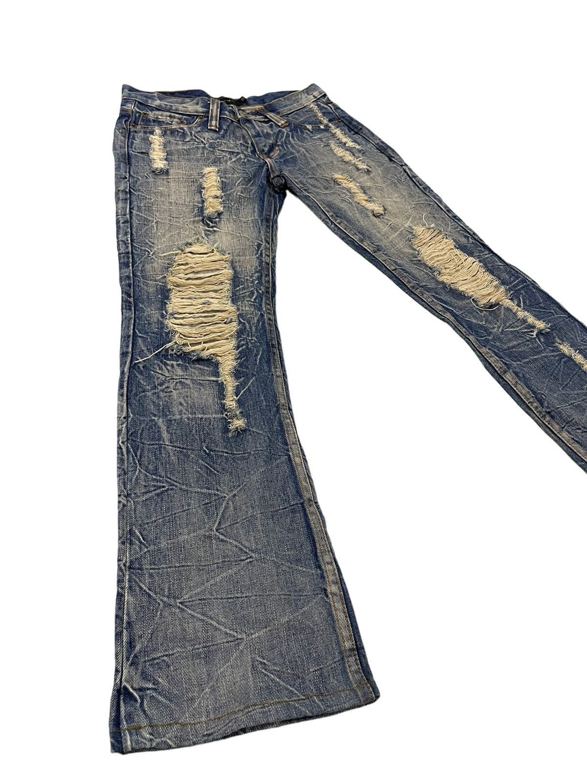 image of Hype Flare Jeans K.u.i Acid Wash Distress Denim Low Rise 53 in Blue, Men's (Size 29)