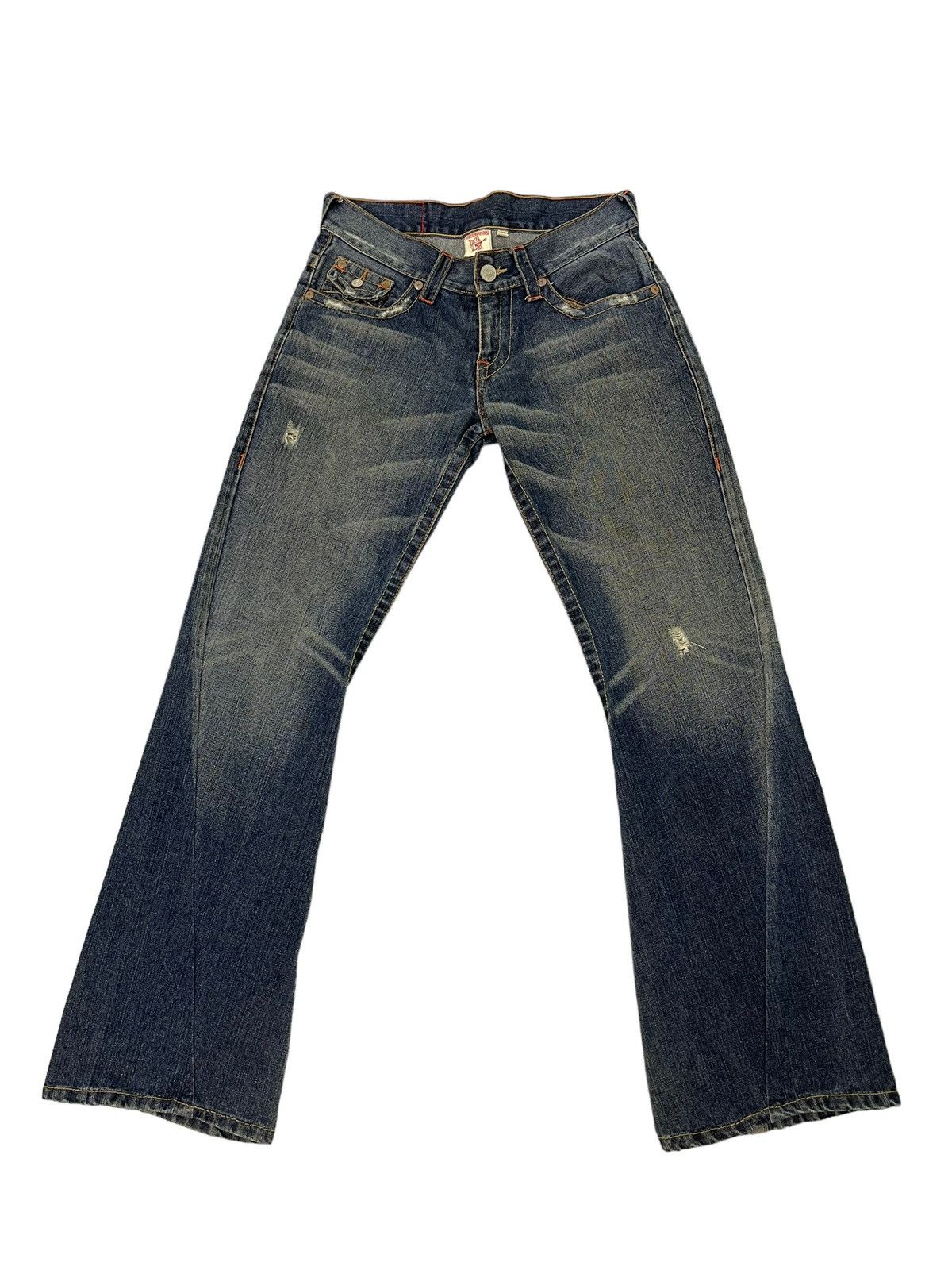 Japanese Brand Flare Jeans True Religion Low Rise Distres Boot Cut 5🟦3 Size US 30 / EU 46 - 2 Thumbnail