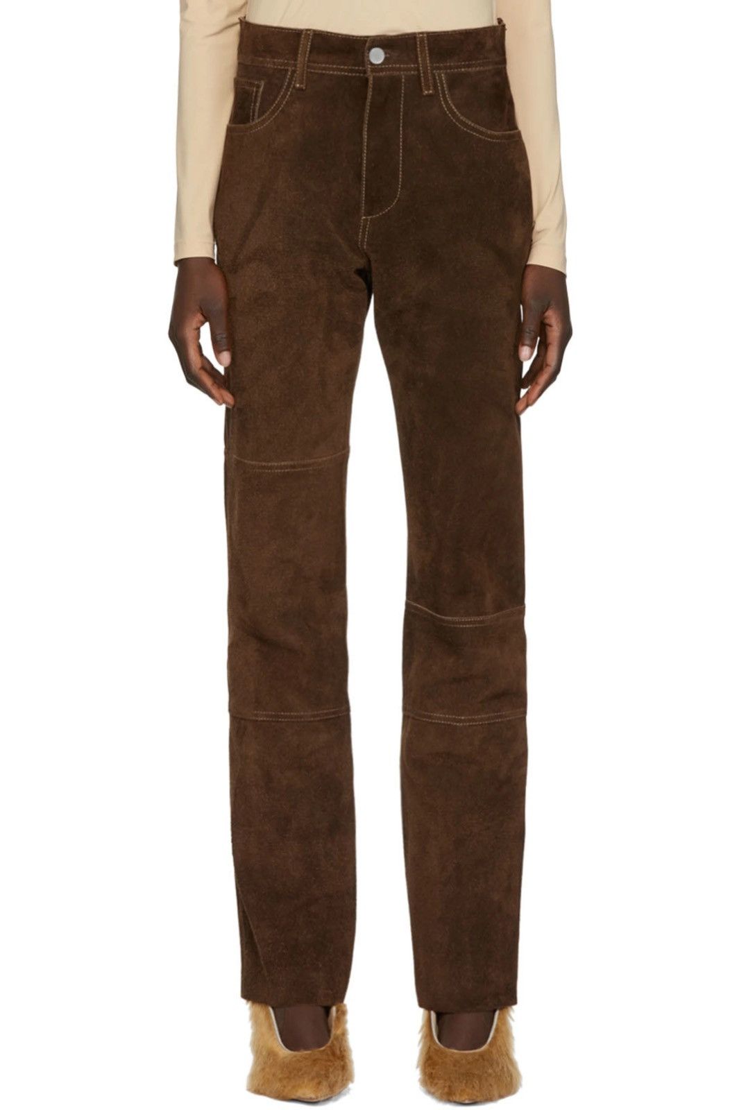 Maison Margiela Sz38 $1350 Calfskin Suede Leather Patch Pants Size 26" / US 2 / IT 38 - 1 Thumbnail