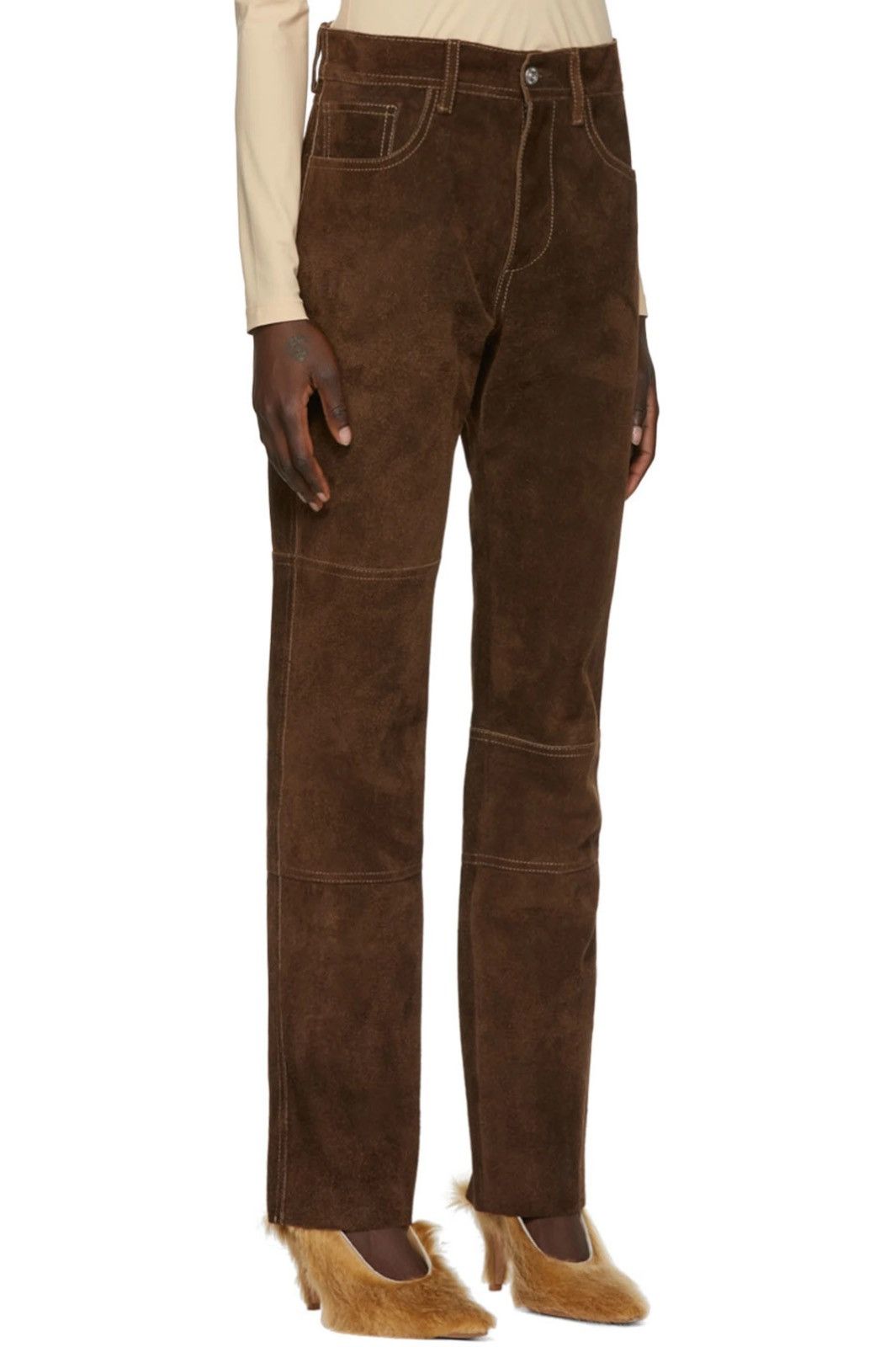 Maison Margiela Sz38 $1350 Calfskin Suede Leather Patch Pants Size 26" / US 2 / IT 38 - 3 Thumbnail