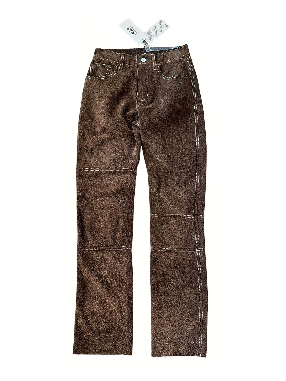 Maison Margiela Sz38 $1350 Calfskin Suede Leather Patch Pants Size 26" / US 2 / IT 38 - 2 Thumbnail