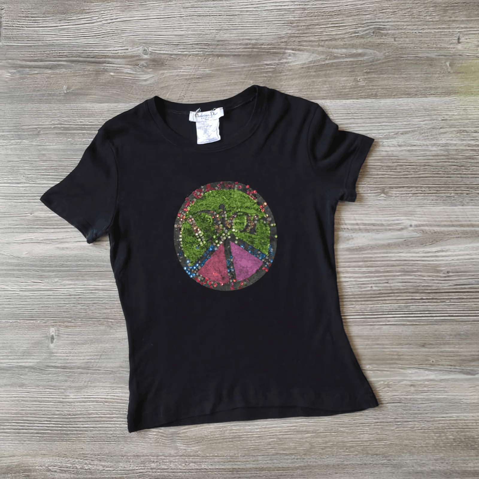 Dior DIOR T Shirt Vintage Logo Black Peace Crystal Vintage Size M / US 6-8 / IT 42-44 - 4 Thumbnail